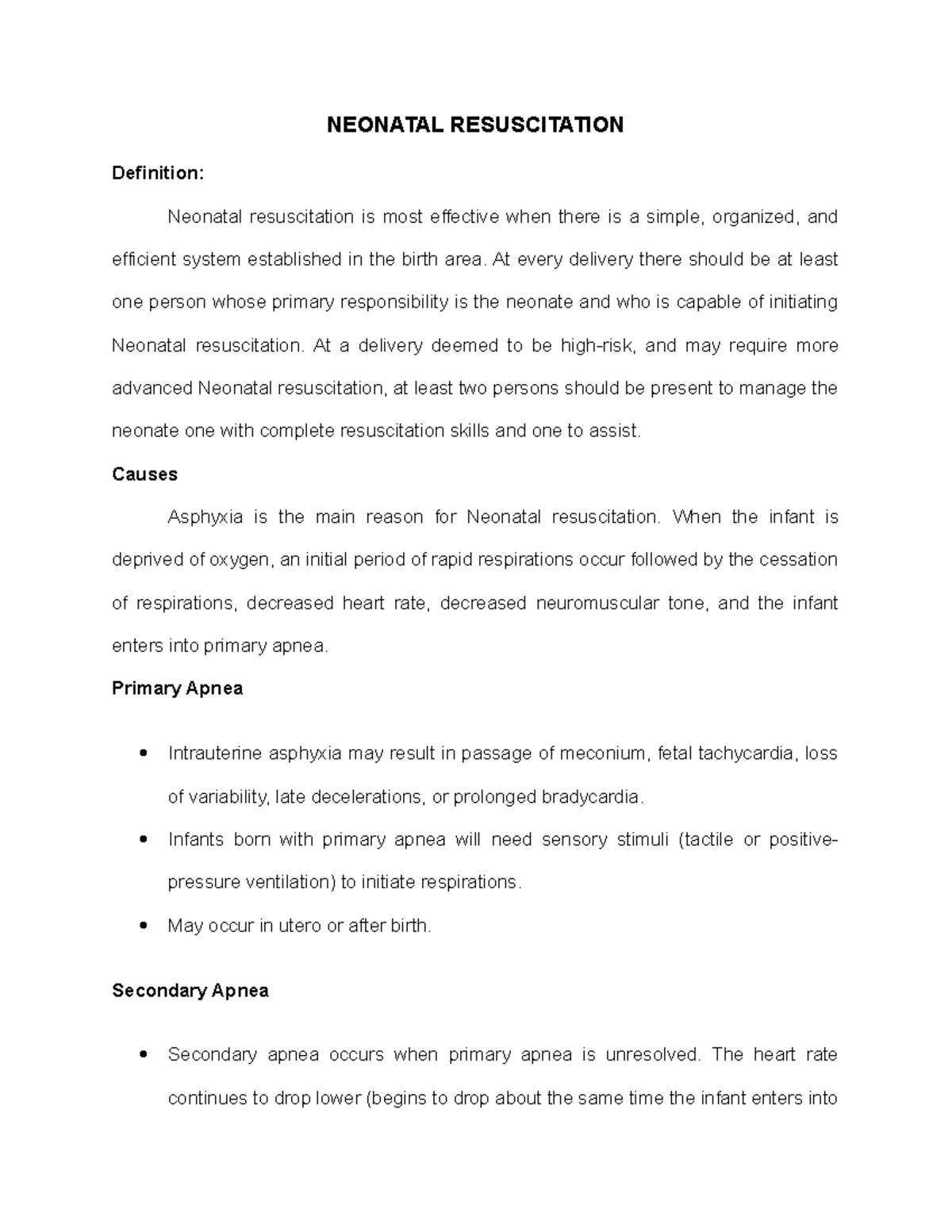 Neonatal resuscitation NEONATAL RESUSCITATION Definition Neonatal