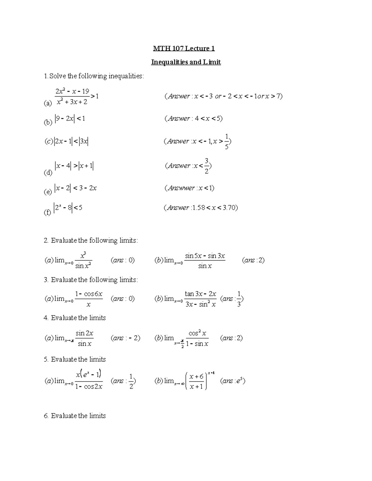 MTH 107 L1-Practice 1 - Practice for exams - MSP100 - Studocu