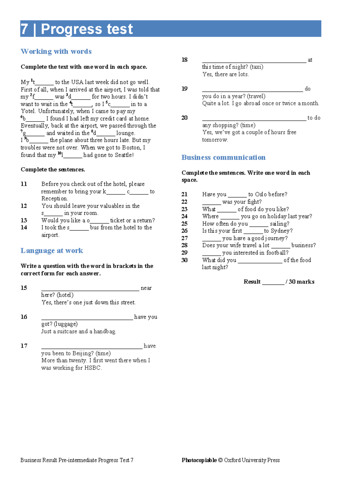 Brpreintprogresstest 7jp - 7 | Progress test Working with words ...