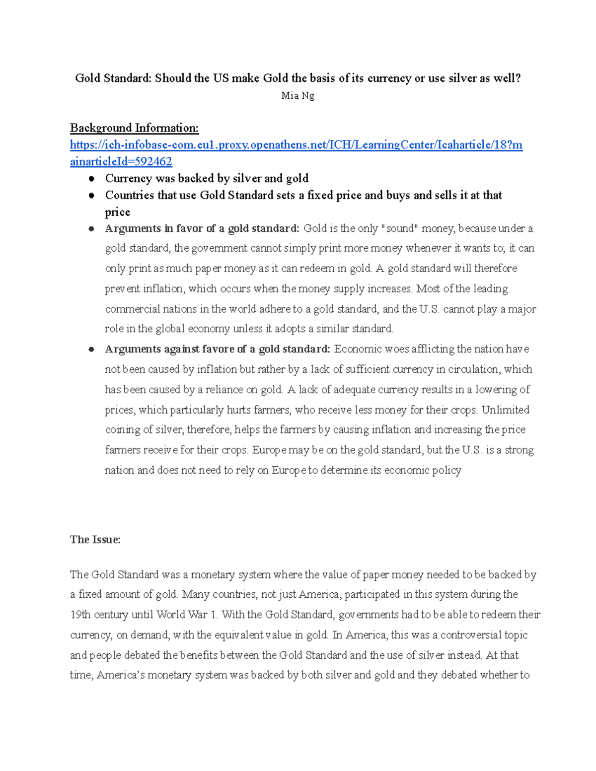 Gold Standard History Project-2 - Gold Standard: Should the US make ...