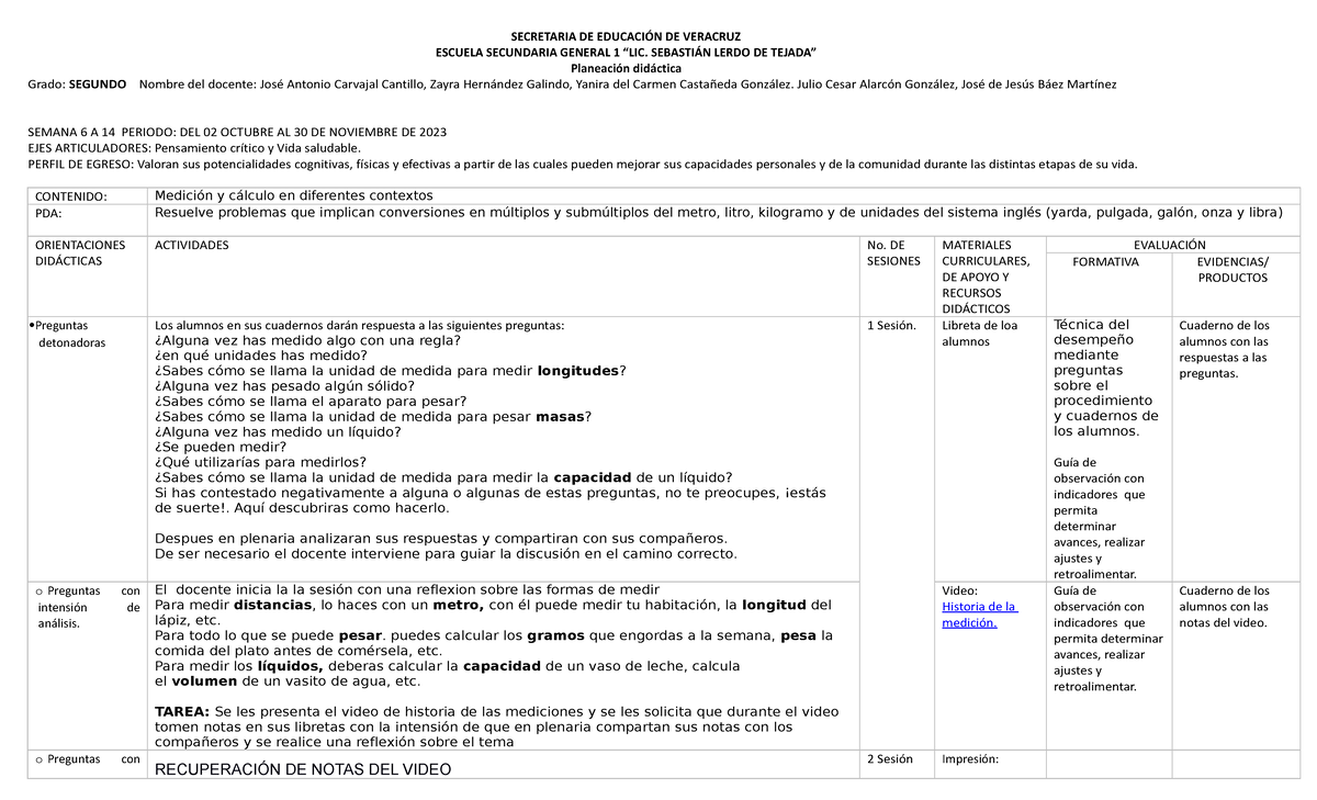 PlaneacióN DIDÁ Ctica Primer Trimestre MES Octubre Noviembre Matemá ...
