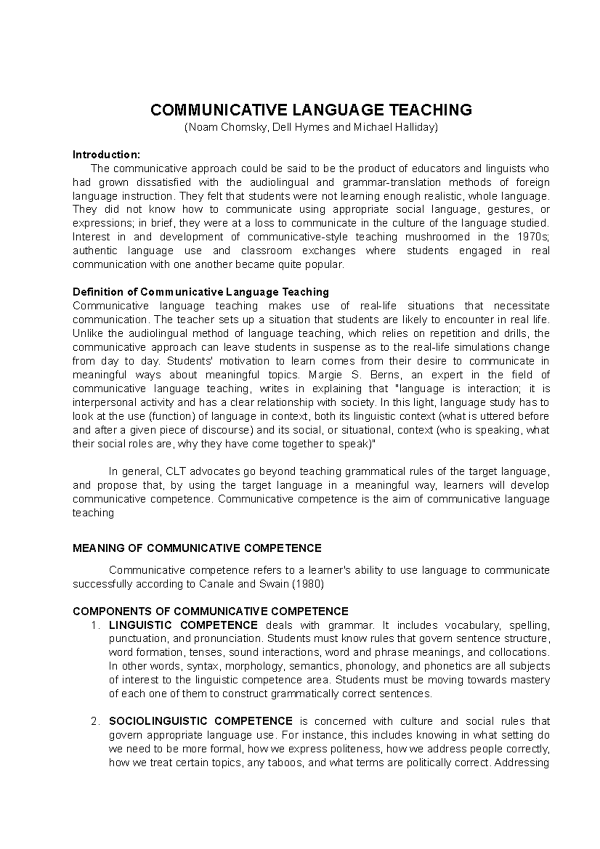 CLT - This would be helpful in literature classes. - COMMUNICATIVE ...