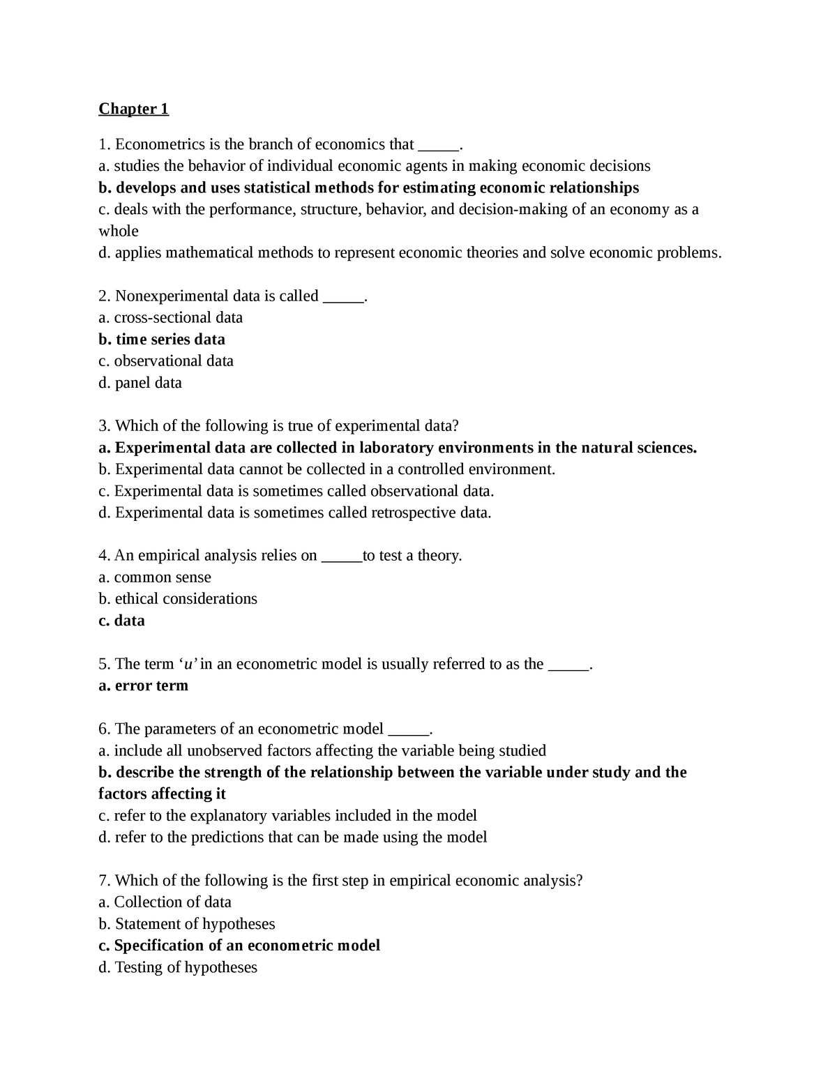 Econometrics Test Bank - Chapter 1 Econometrics Is The Branch Of ...