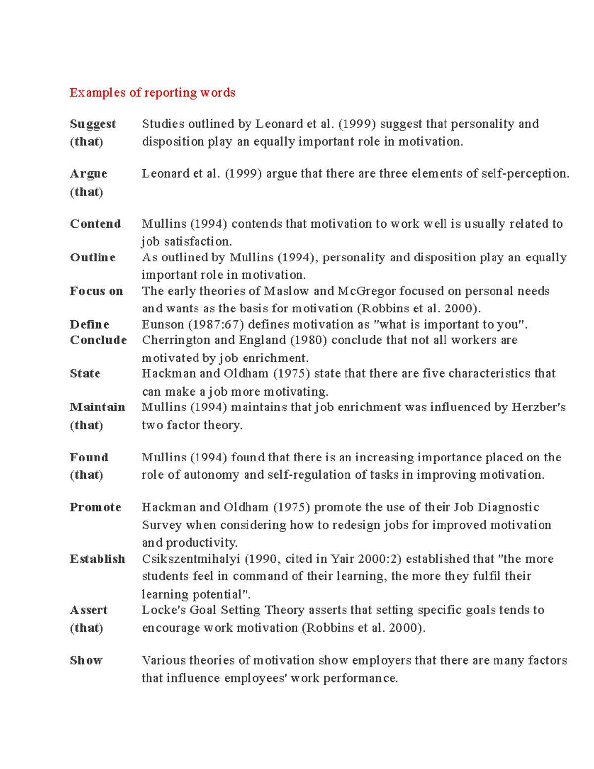 Examples of reporting words Examples of reporting words Suggest (that
