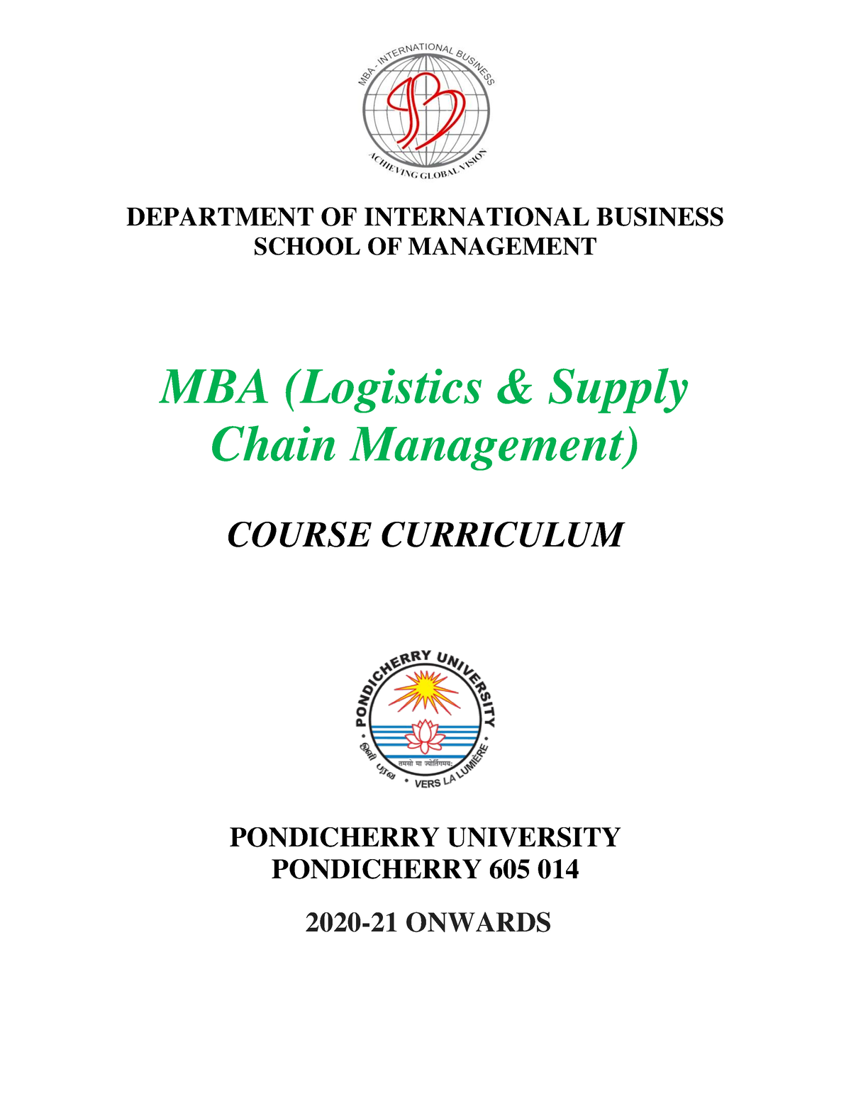 MBA Logistics Supply Chain Management 2020 2021 - DEPARTMENT OF ...