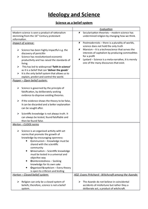 Ideology and Science Ideology and Science Science as a belief