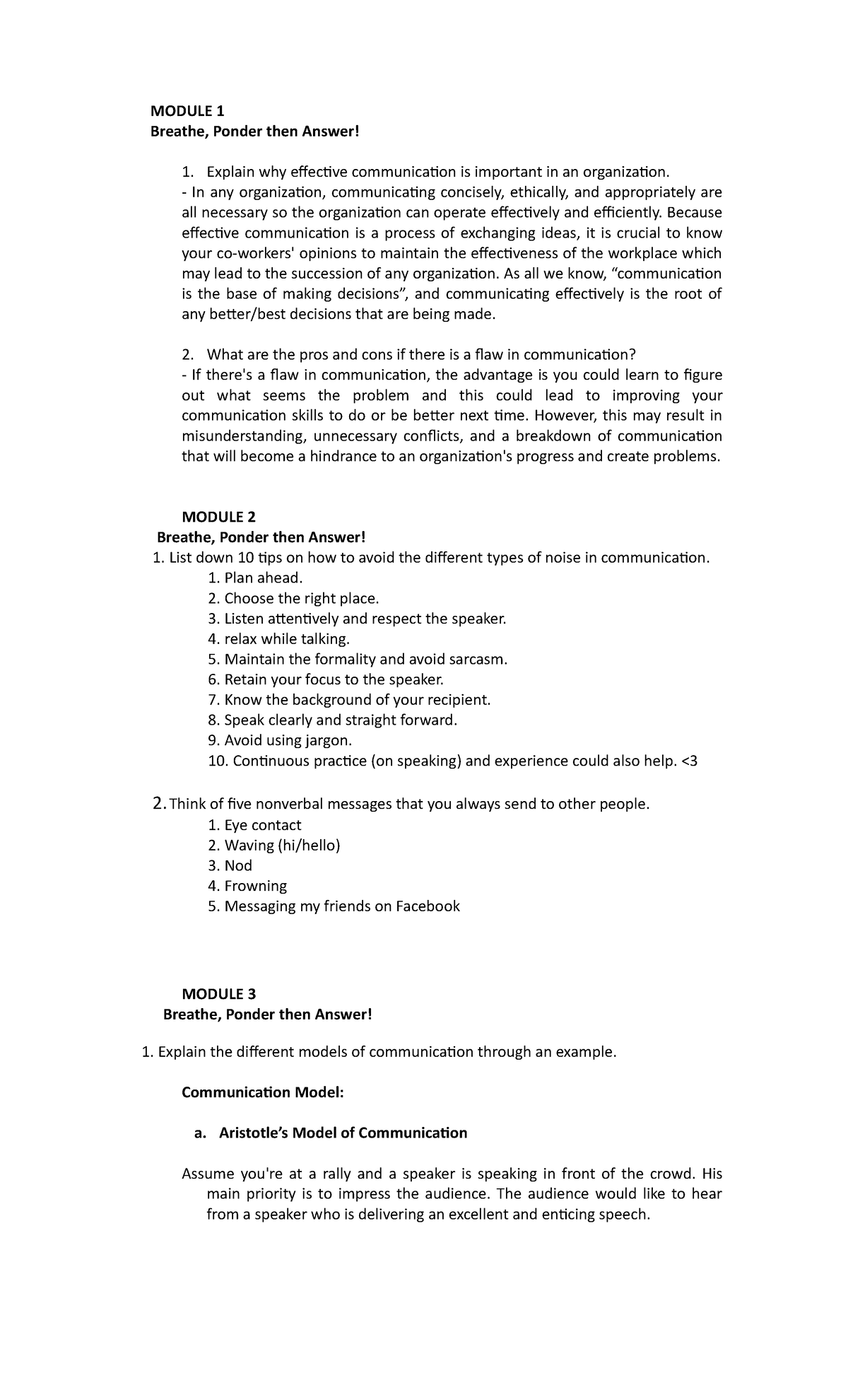 Review Questions - MODULE 1 Breathe, Ponder then Answer! Explain why ...