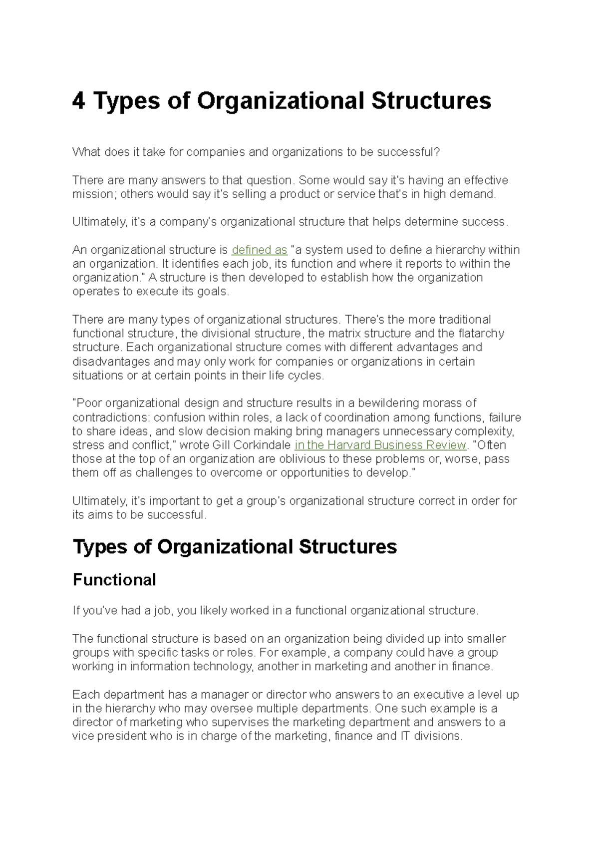 Introduction to biz lesson 6 - 4 Types of Organizational Structures ...