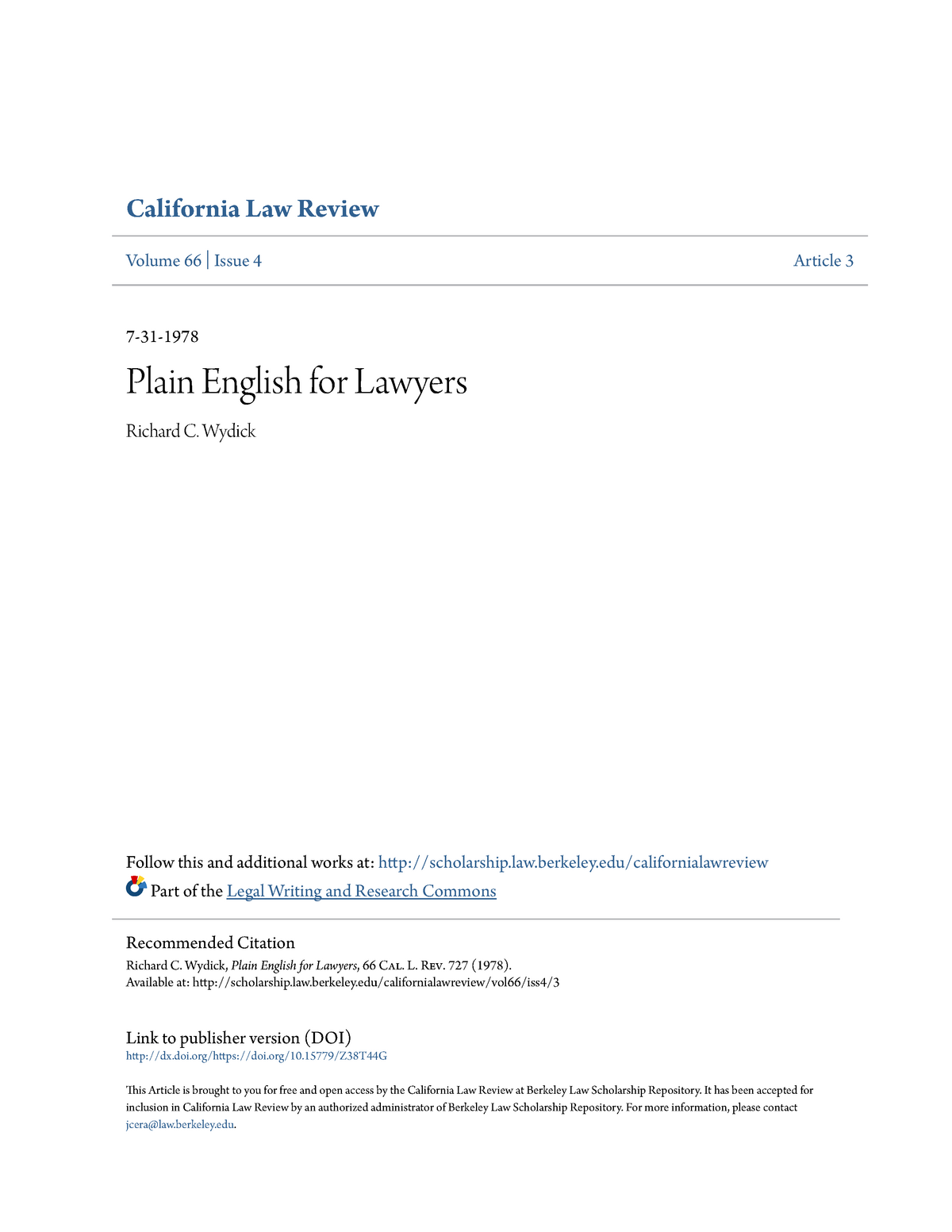 5 Plain English For Lawyers Richard Wydick California Law Review   Thumb 1200 1553 