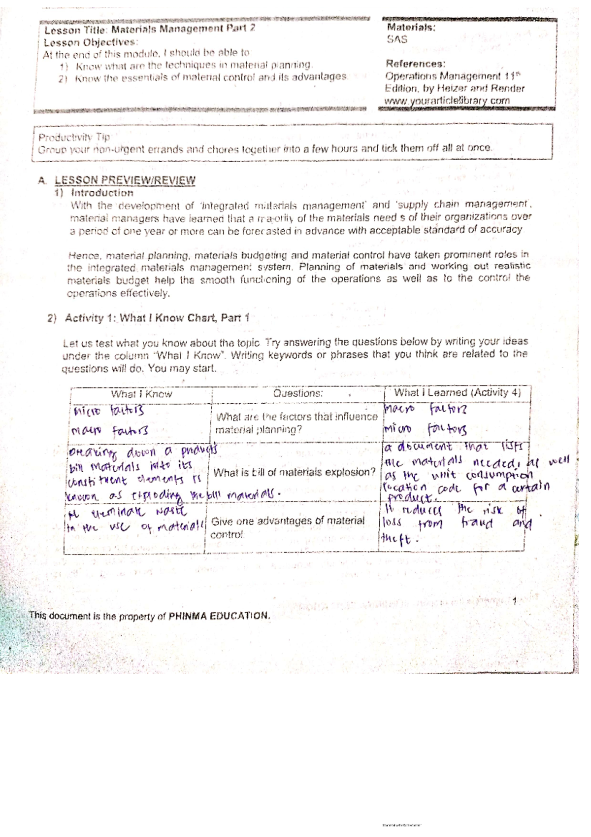 operation management - Studocu