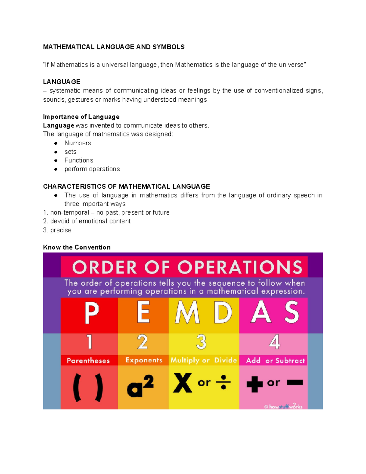 Mathematical Language AND Symbols - MATHEMATICAL LANGUAGE AND SYMBOLS ...