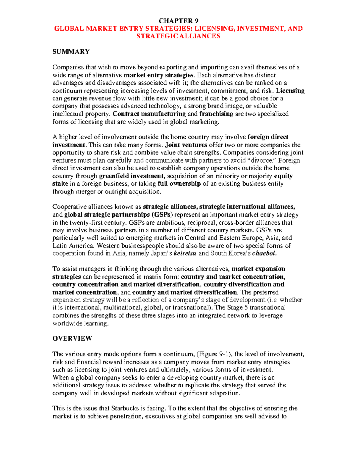 Ch09 Global Market Entry Strategies Licensing Investment and Strategic