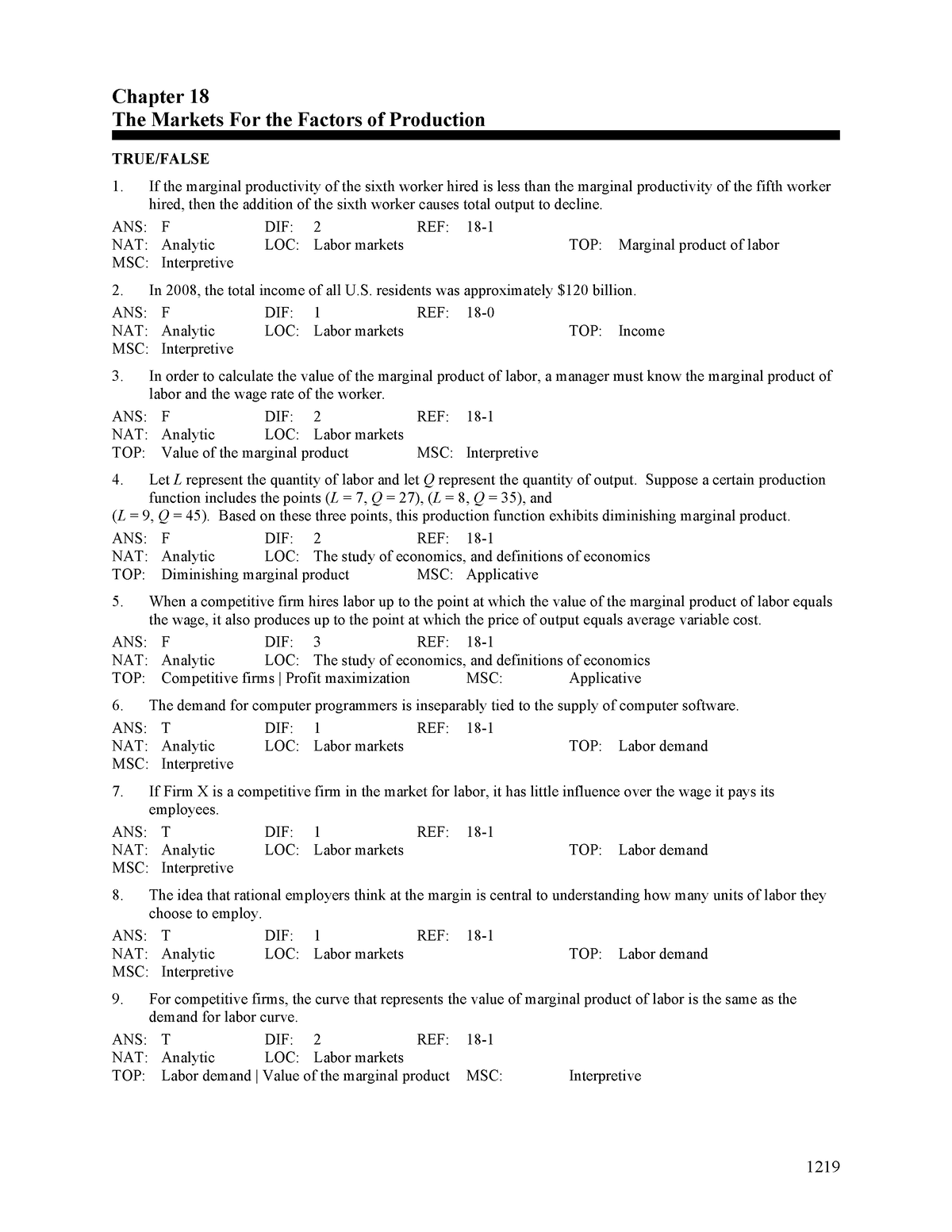 Chapter 18-The Markets For the Factors of Production - Chapter 18 The ...