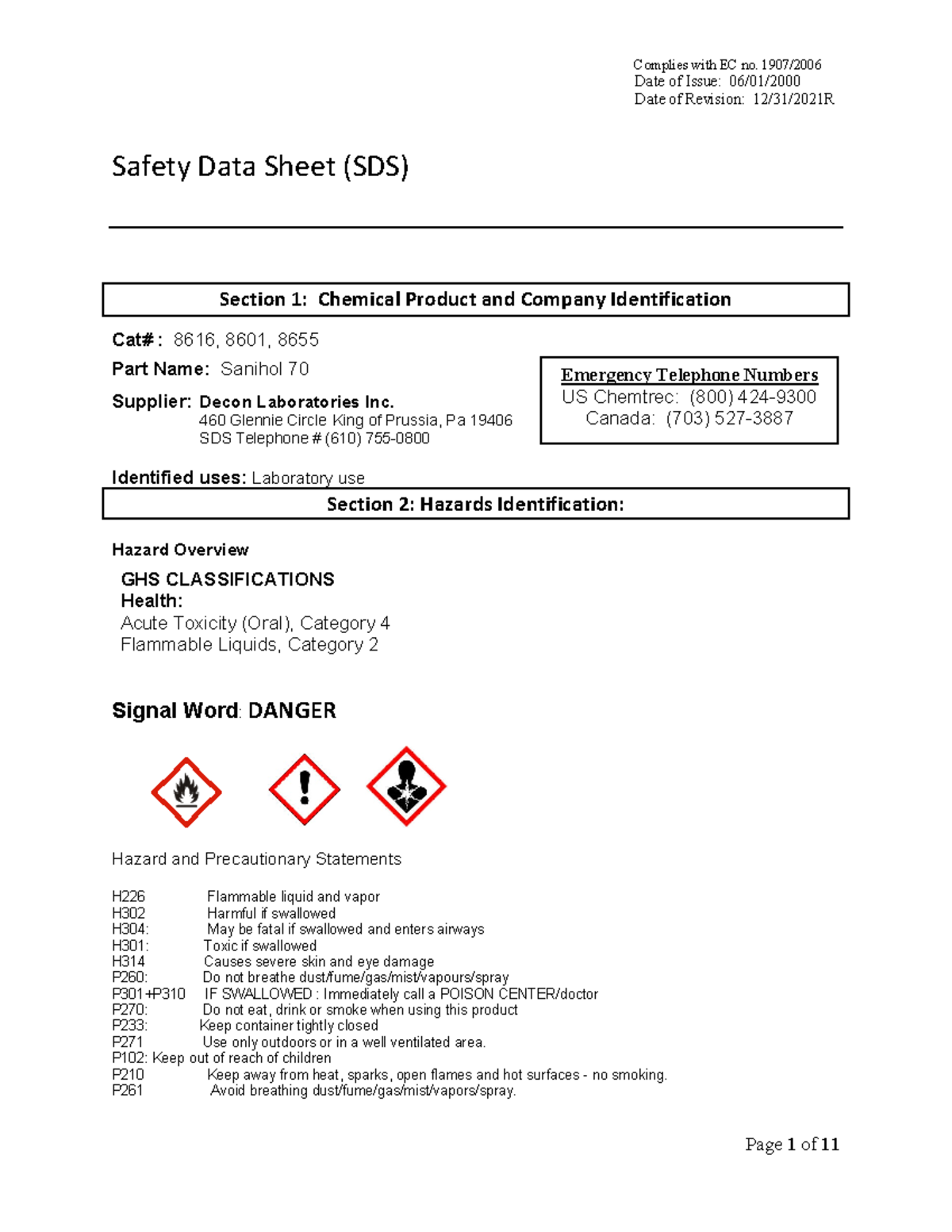 MSDSEthanol Spray To read before lab Date of Issue 06/01/ Date of