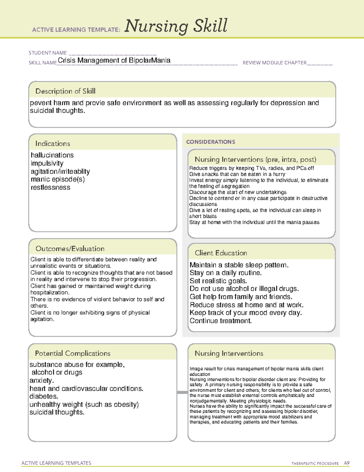 Nursing Skill-Crisis Management of Bipolar Mania - ACTIVE LEARNING ...