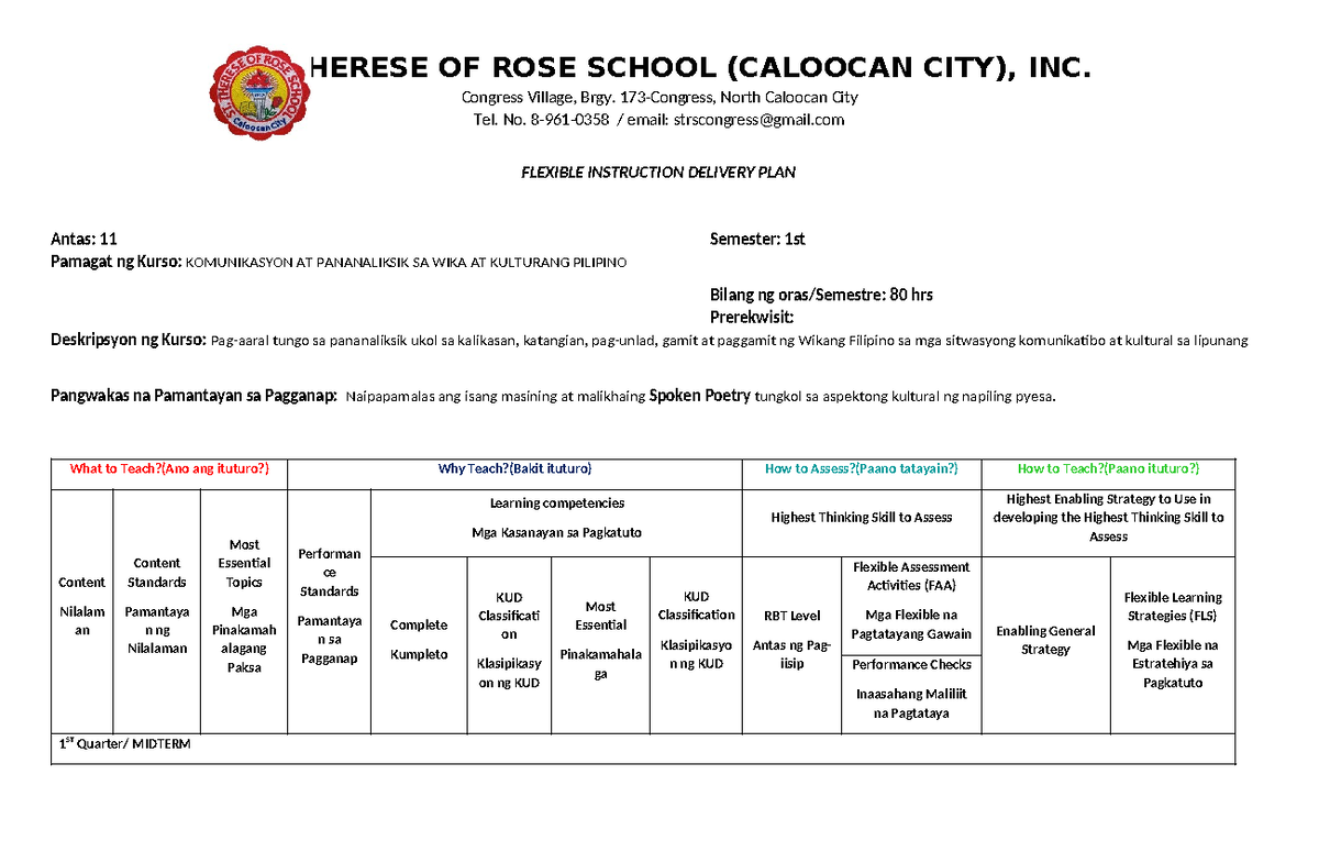 FIDPSHS Komunikasyon ST. THERESE OF ROSE SCHOOL (CALOOCAN CITY