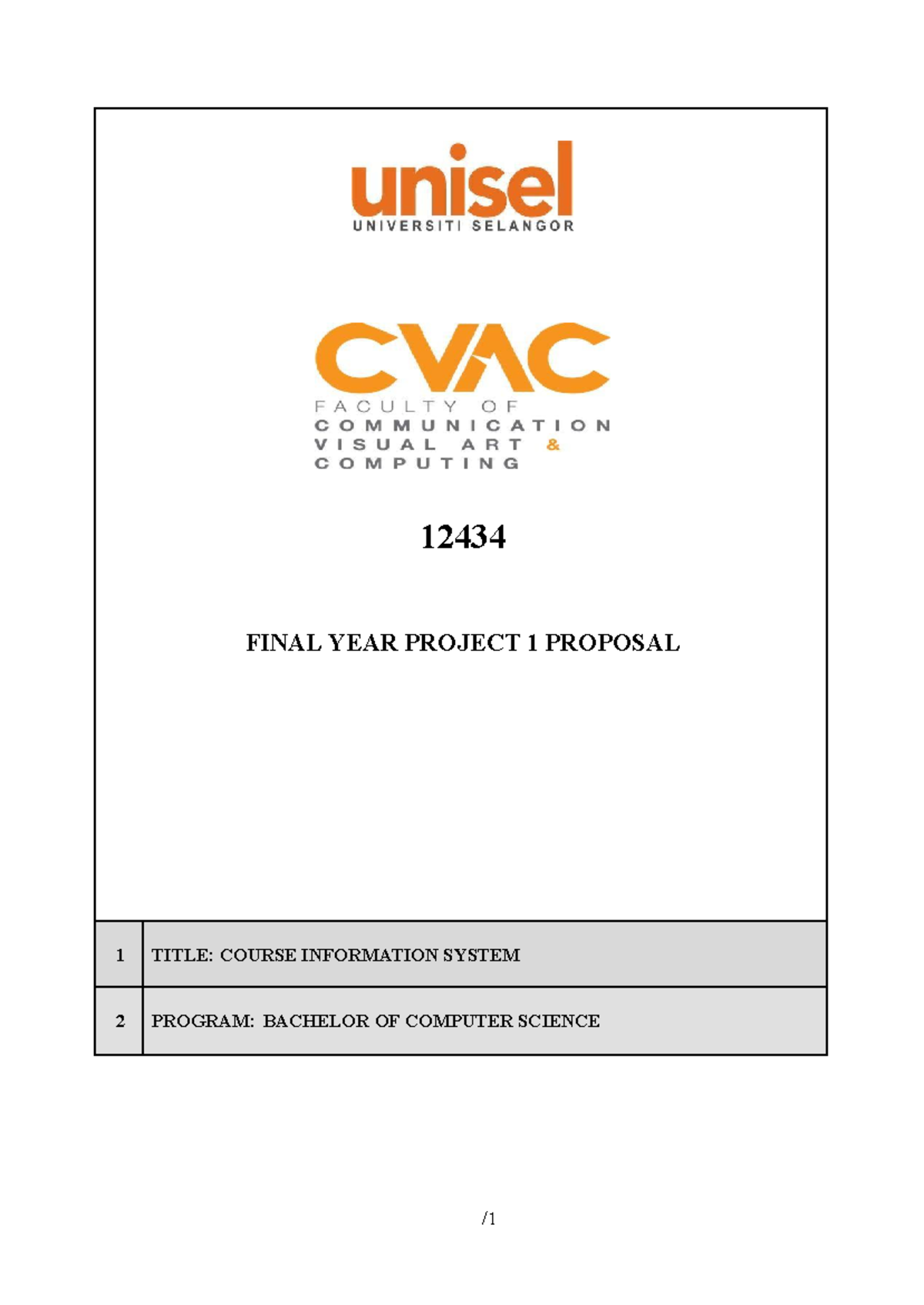 Cisas FYP - 12434 FINAL YEAR PROJECT 1 PROPOSAL 1 TITLE: COURSE ...