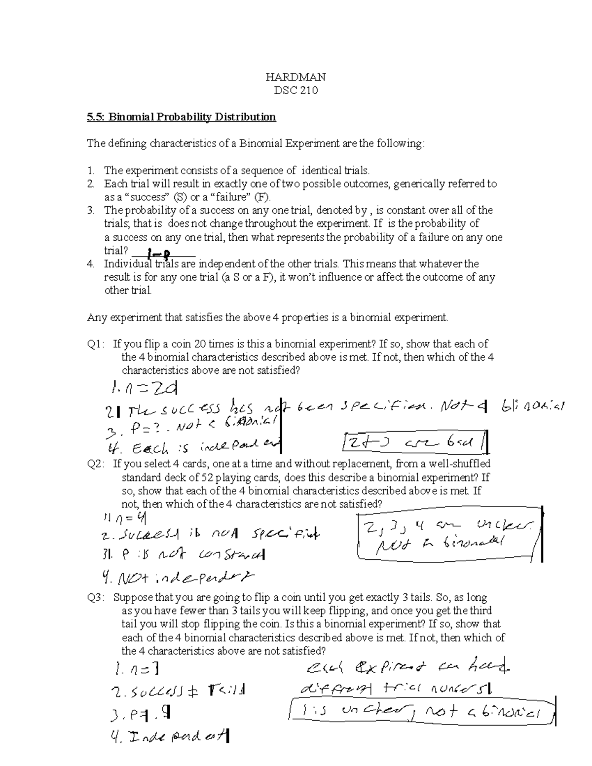 Binomial Probability Distribution Characteristics and Calculations ...