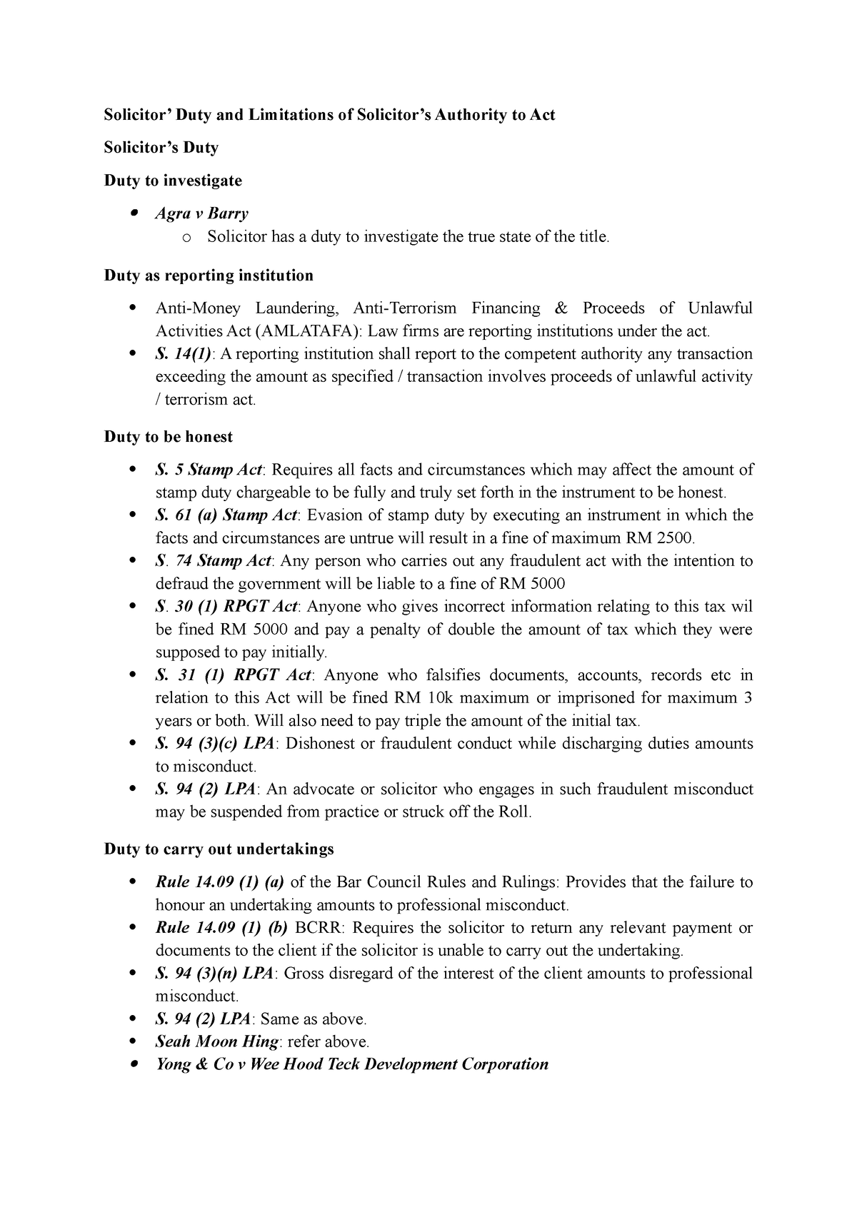 Solicitor’ Duty and Limitations of Solicitor’s Authority to Act ...