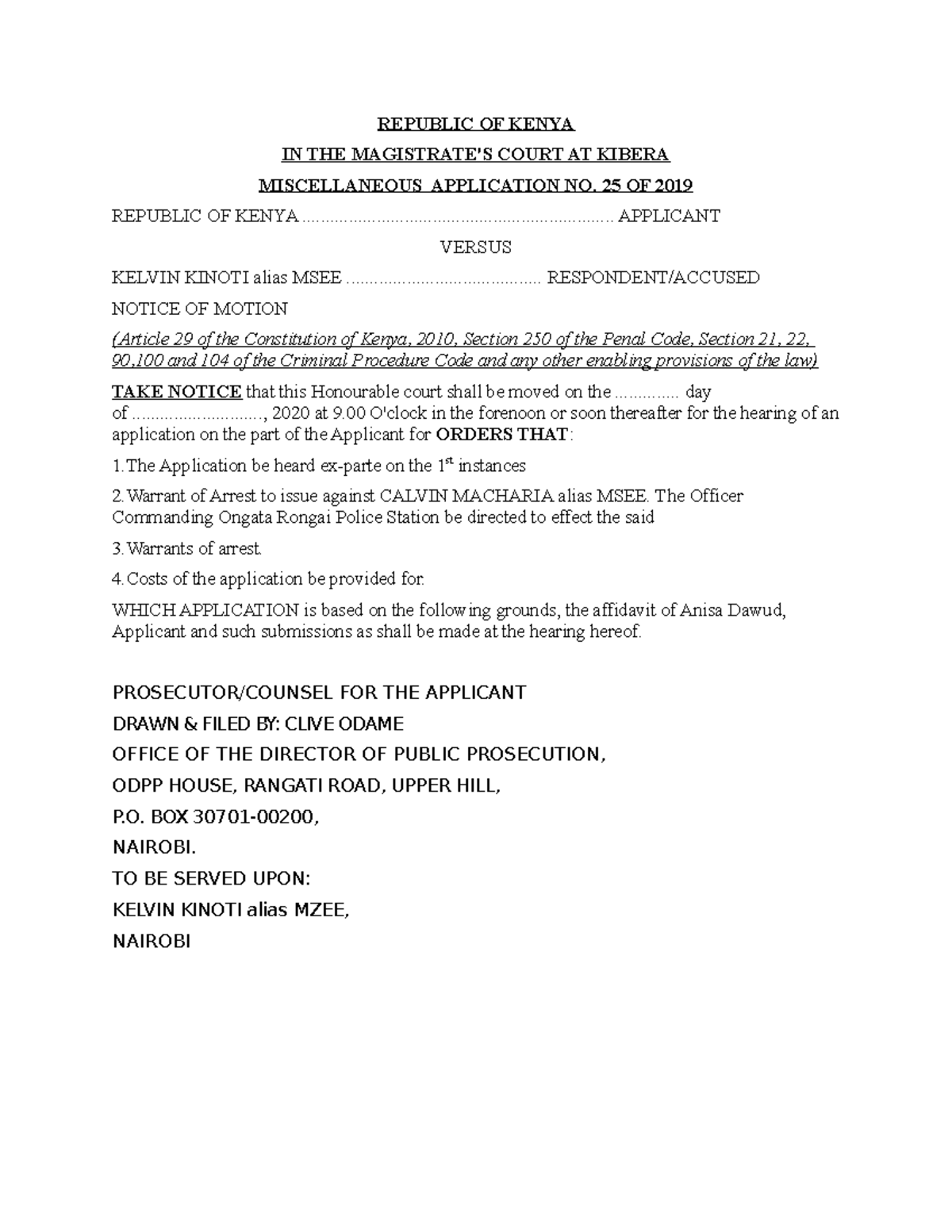 Warrant exercise in the magistrate s court at kibera miscellaneous