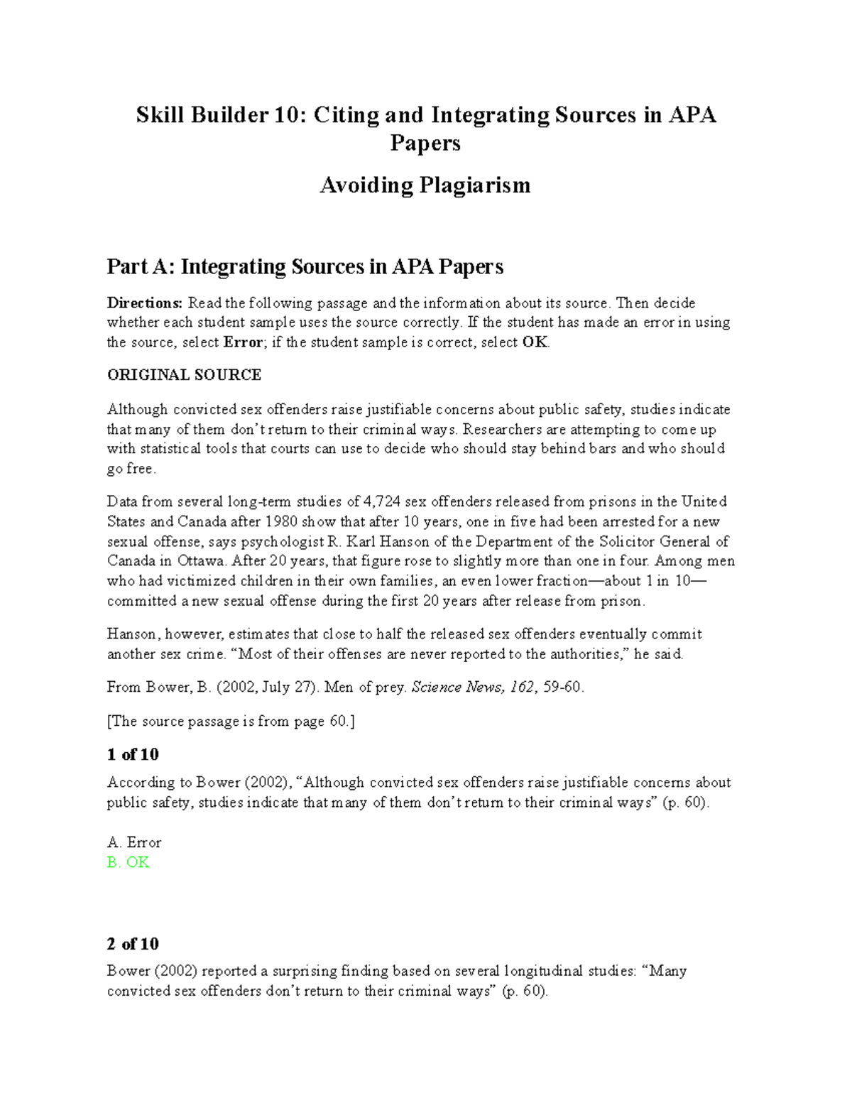 Skill Builder 10 IQS&P copy - Skill Builder 10: Citing and Integrating ...