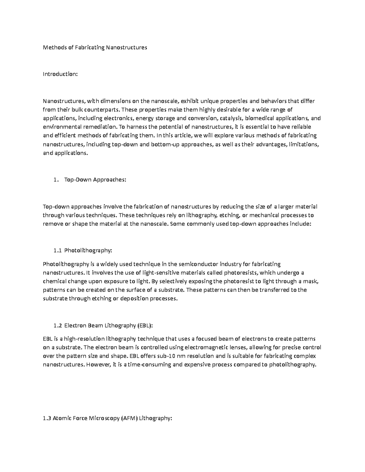 Methods of Fabricating Nanostructures - Methods of Fabricating ...