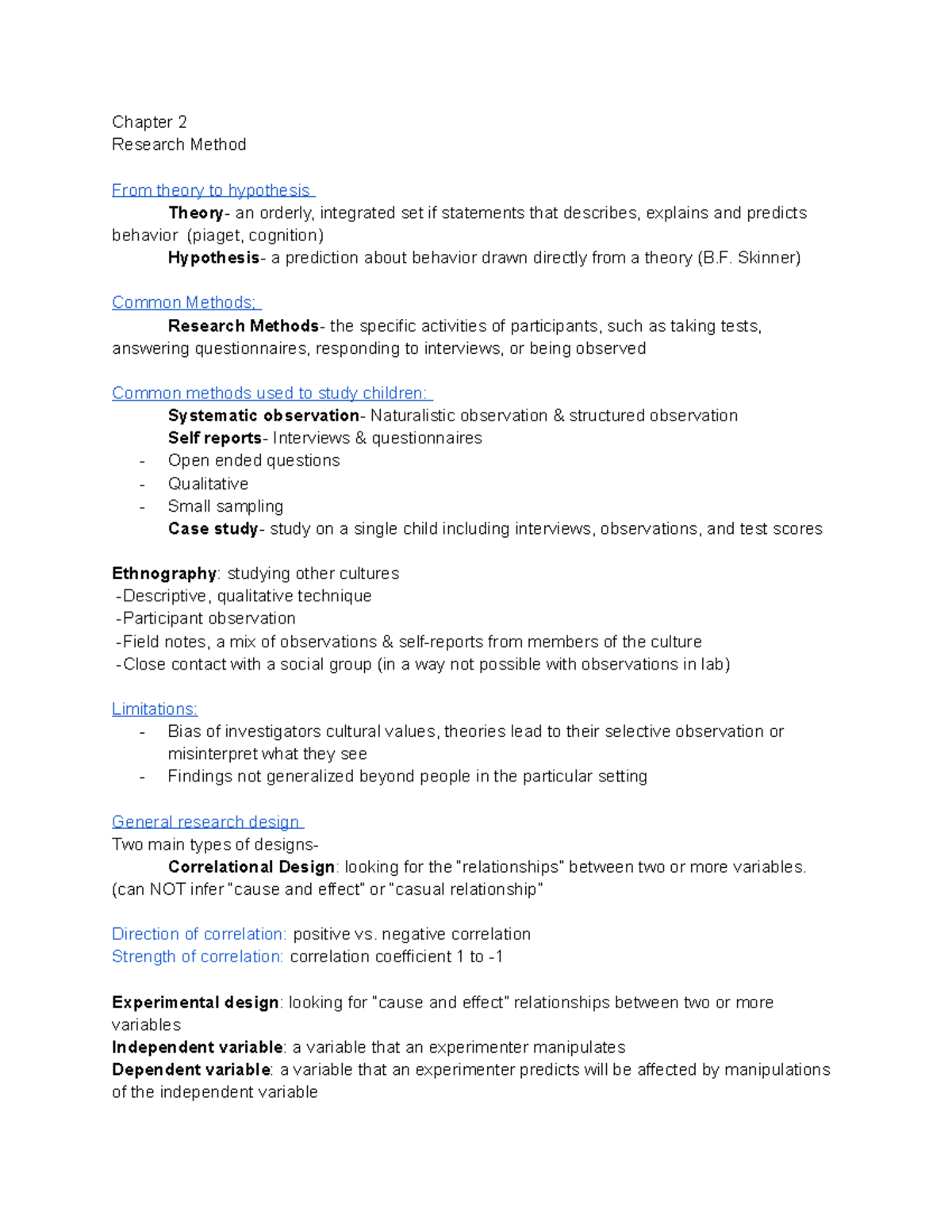 Developmental Psych Chapter 2 Notes - Chapter 2 Research Method From ...