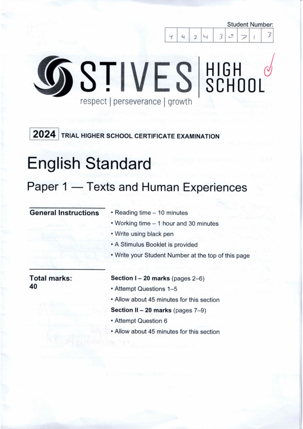 Trials - Short Answer - Trial paper handwritten - Student Number ...