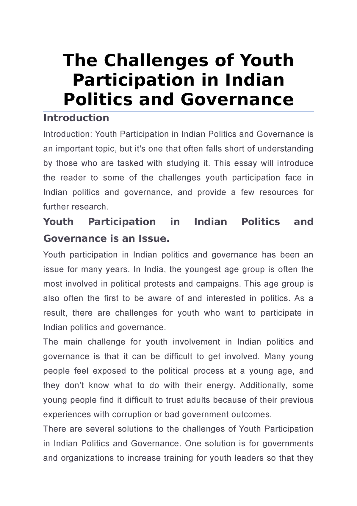 youth participation in politics essay