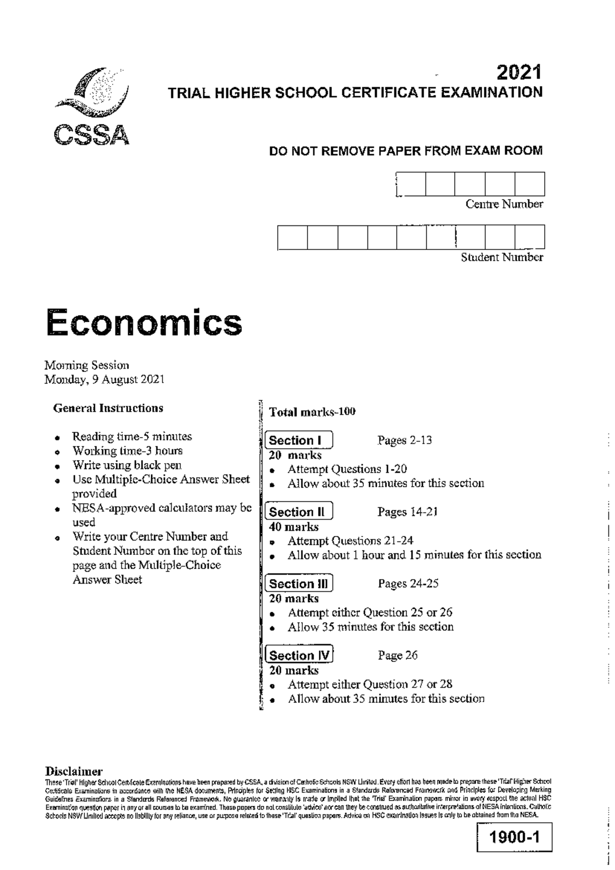 2021 Catholic Trial HSC Exam Economics - Studocu