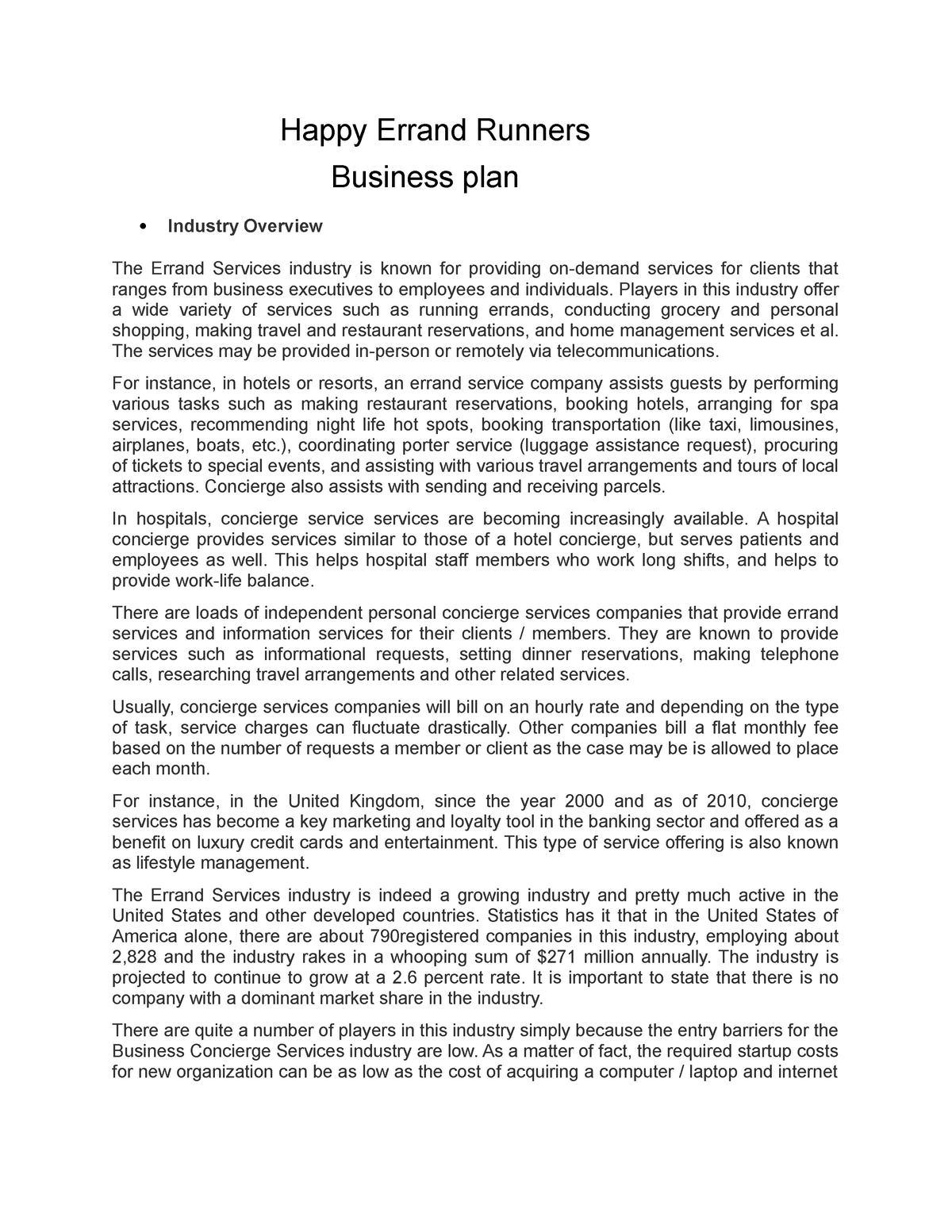 concierge business plan pdf