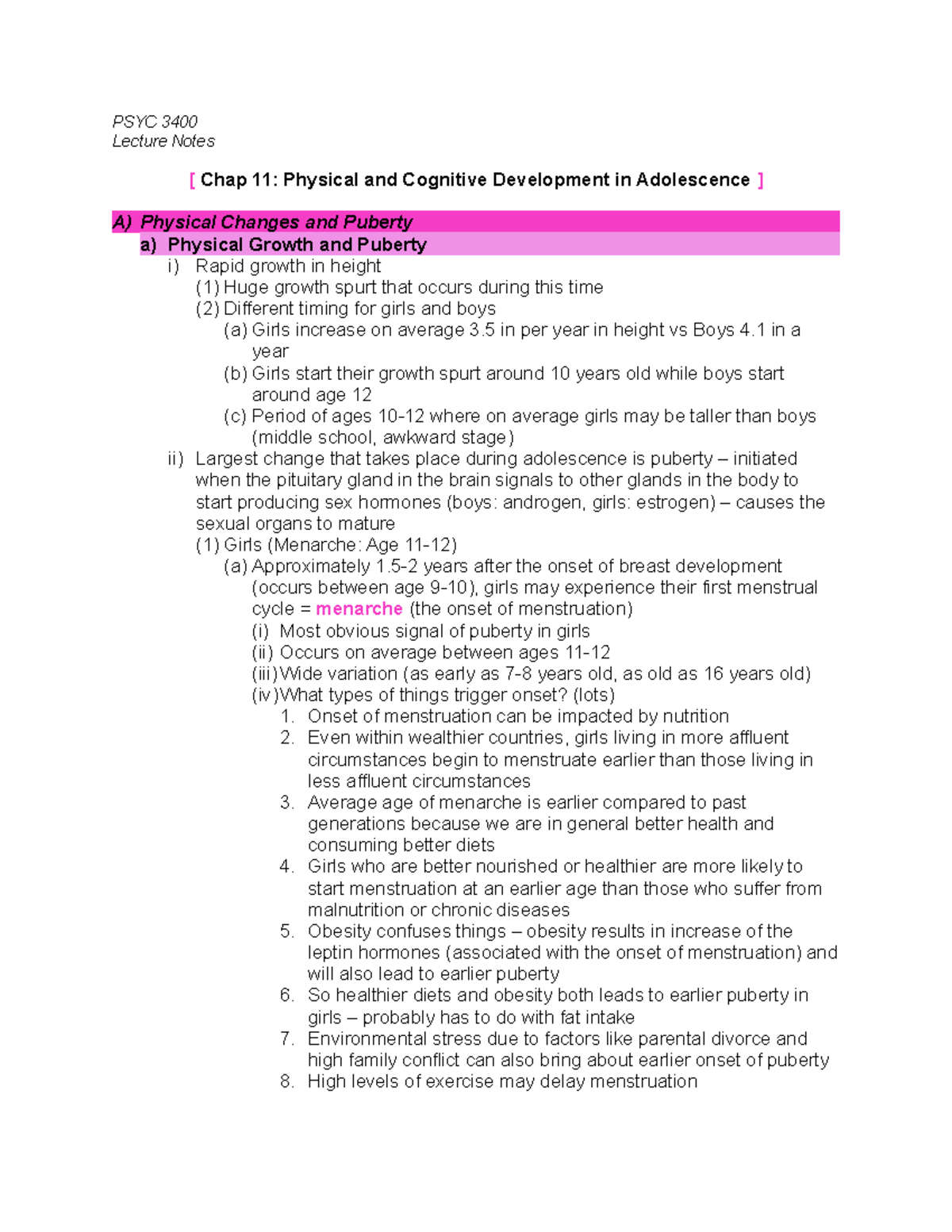 Chapter 11 Notes - PSYC 3400 Lecture Notes [ Chap 11: Physical and ...