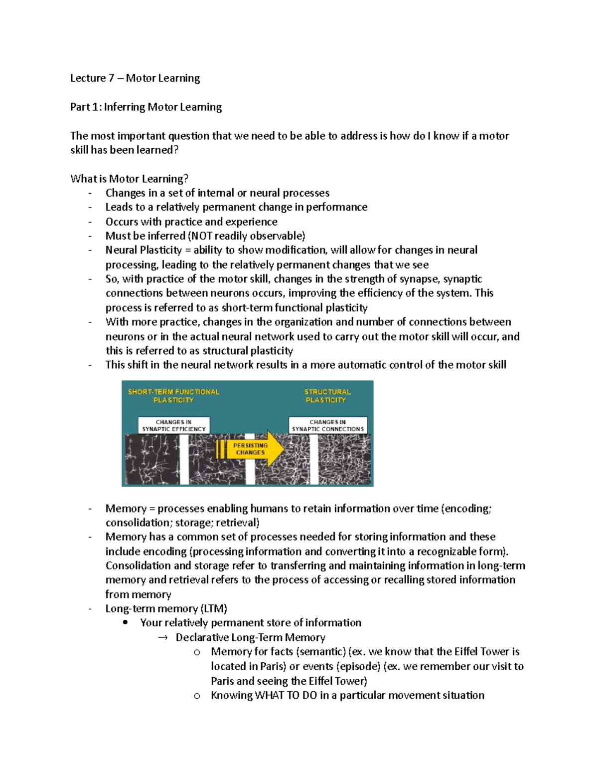KINE 2P05 Lectures 7, 8, 9, 10 - Lecture 7 – Motor Learning Part 1 ...