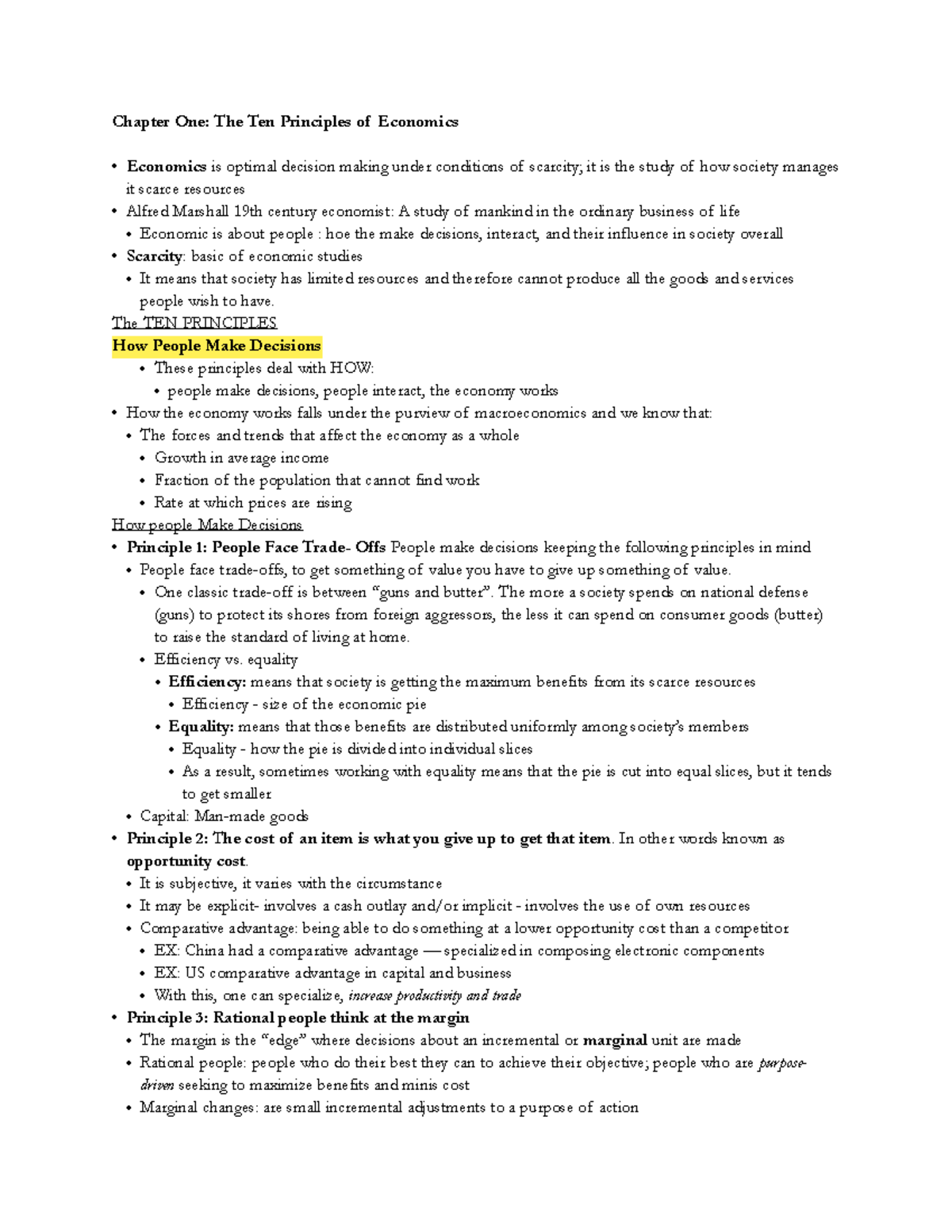 ECO2013 CH. 1 - CH. 1 notes - Chapter One: The Ten Principles of ...