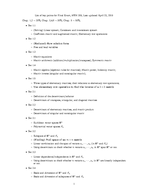 Mth 309 Midterm 2 Key Points - List Of Key Points For Mid 2, MTH 309 ...