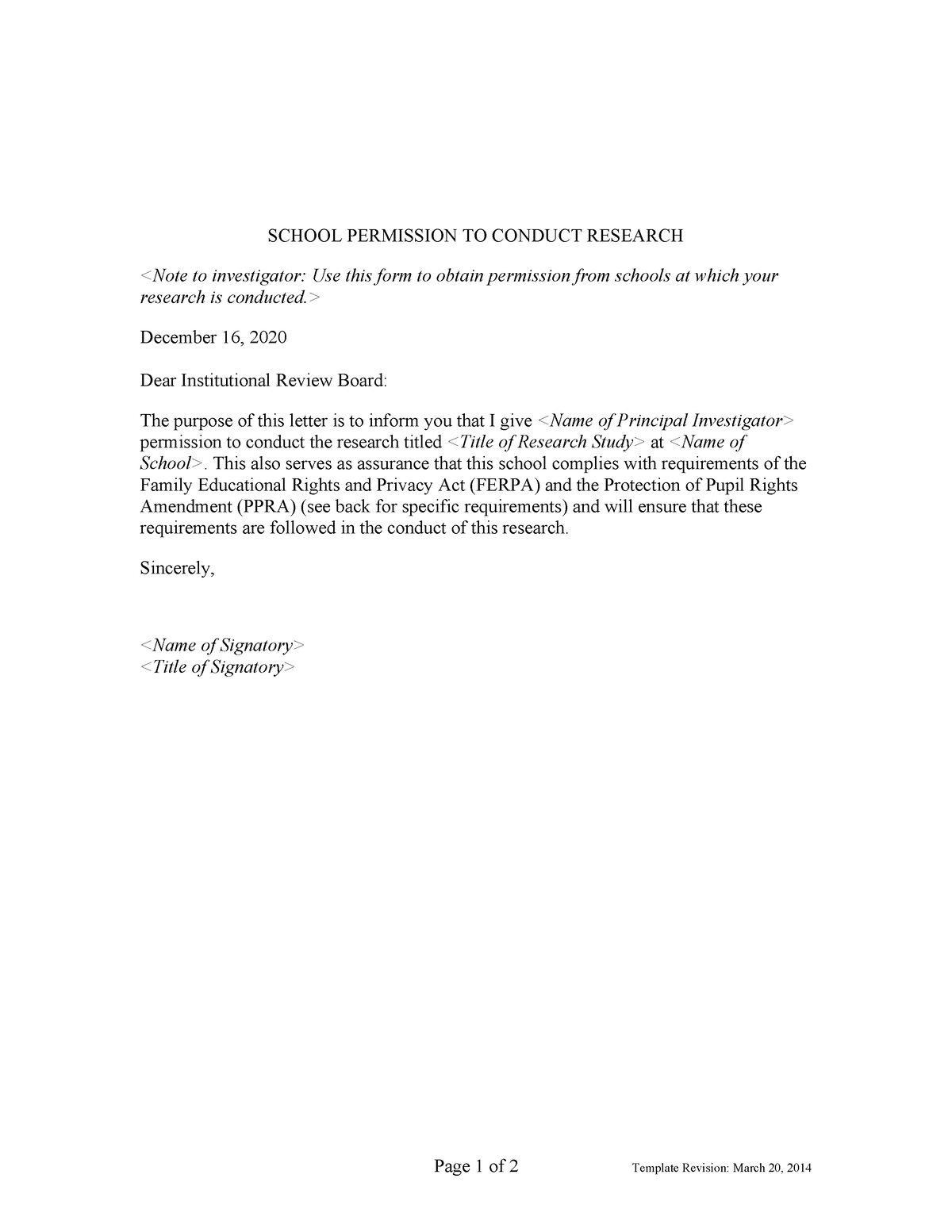 HRP-504-Template Letter-School Permission to conduct Research - SCHOOL ...