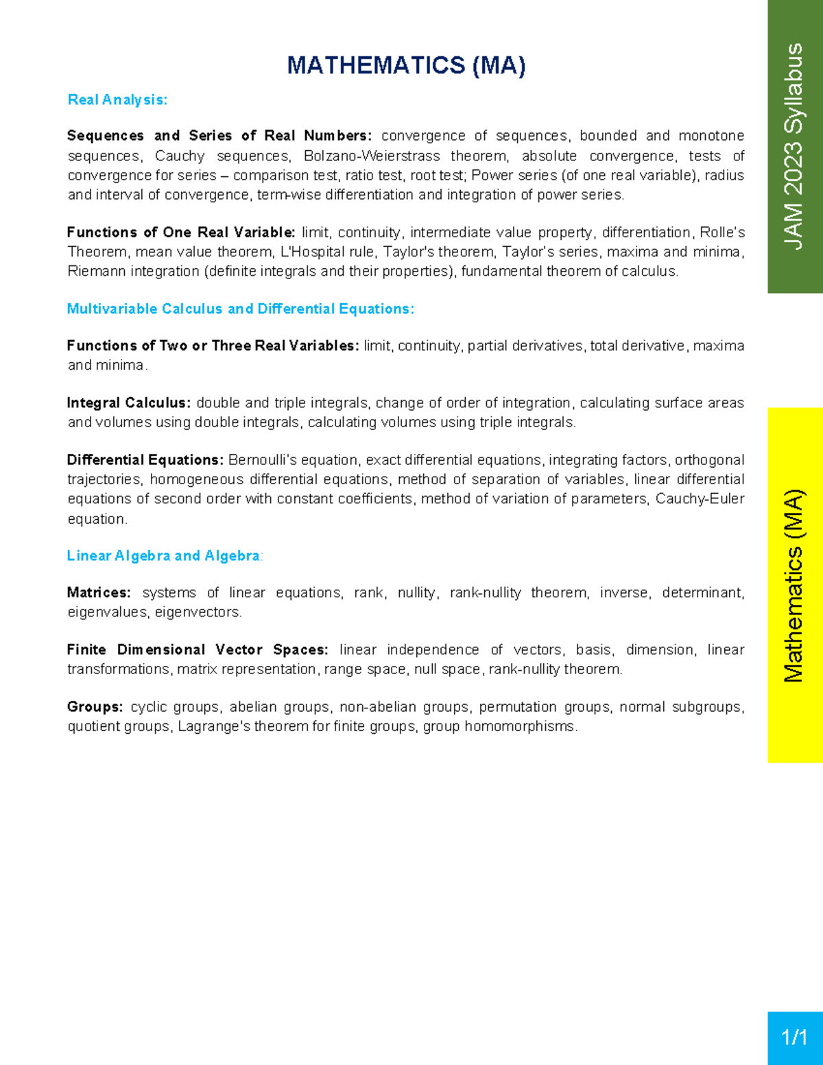 JAM MA Syllabi - JAM_MA_syllabus.pdf - MATHEMATICS (MA) Real Analysis ...
