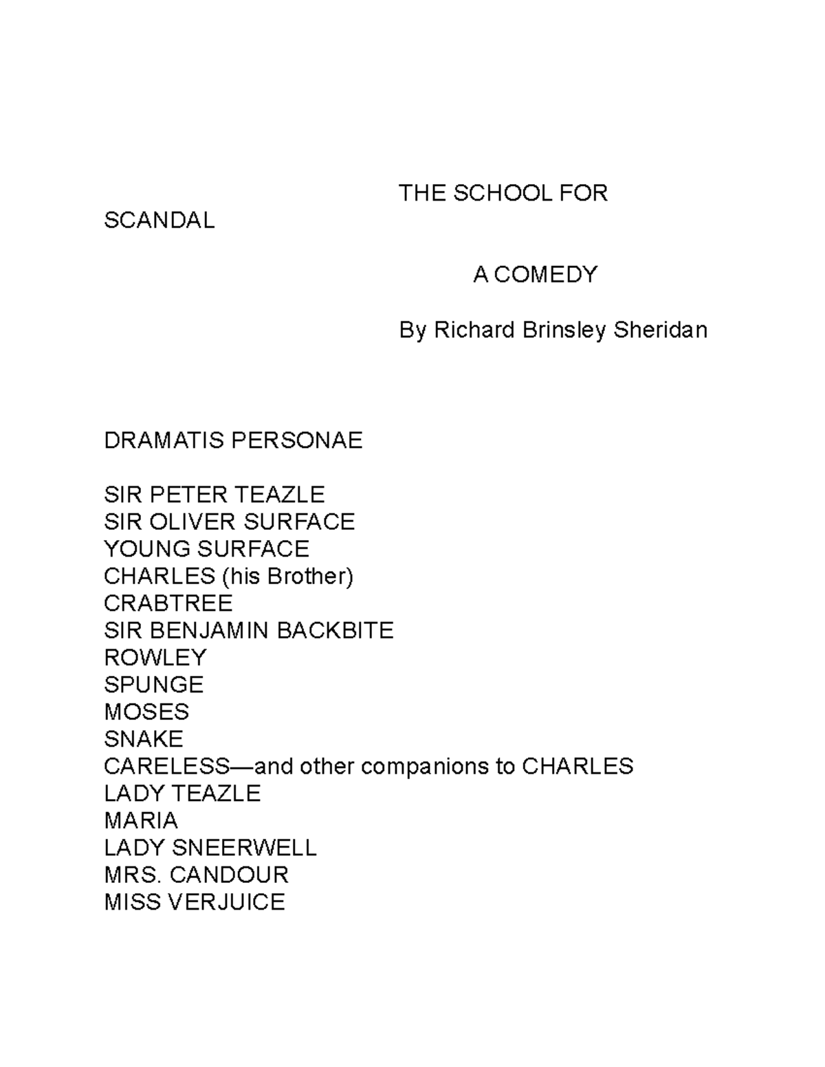 School for Scandal copy - THRT001 - PCC - Studocu