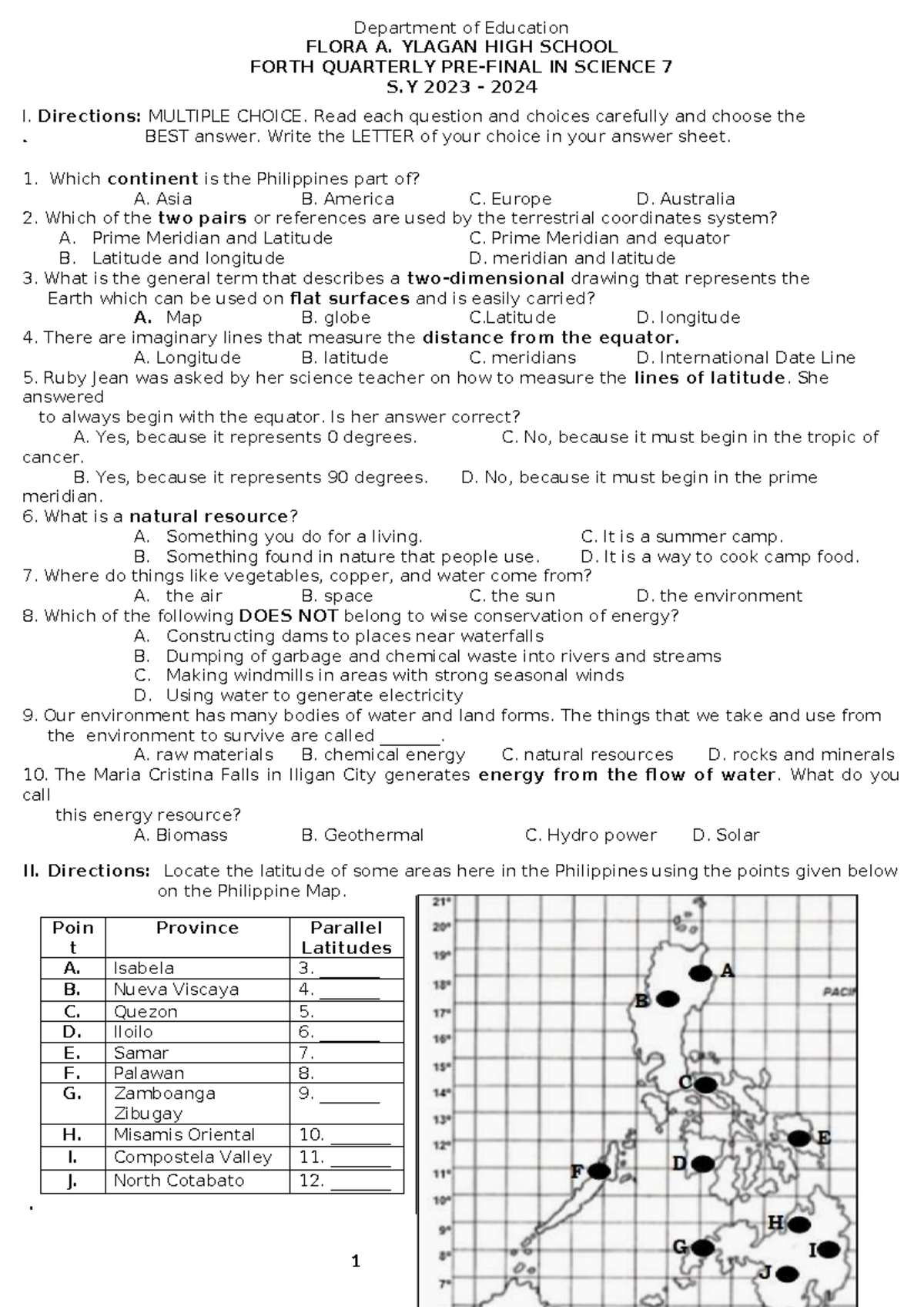 Science 7 - Recovery TEST Quarter 2 - Department of Education FLORA A ...