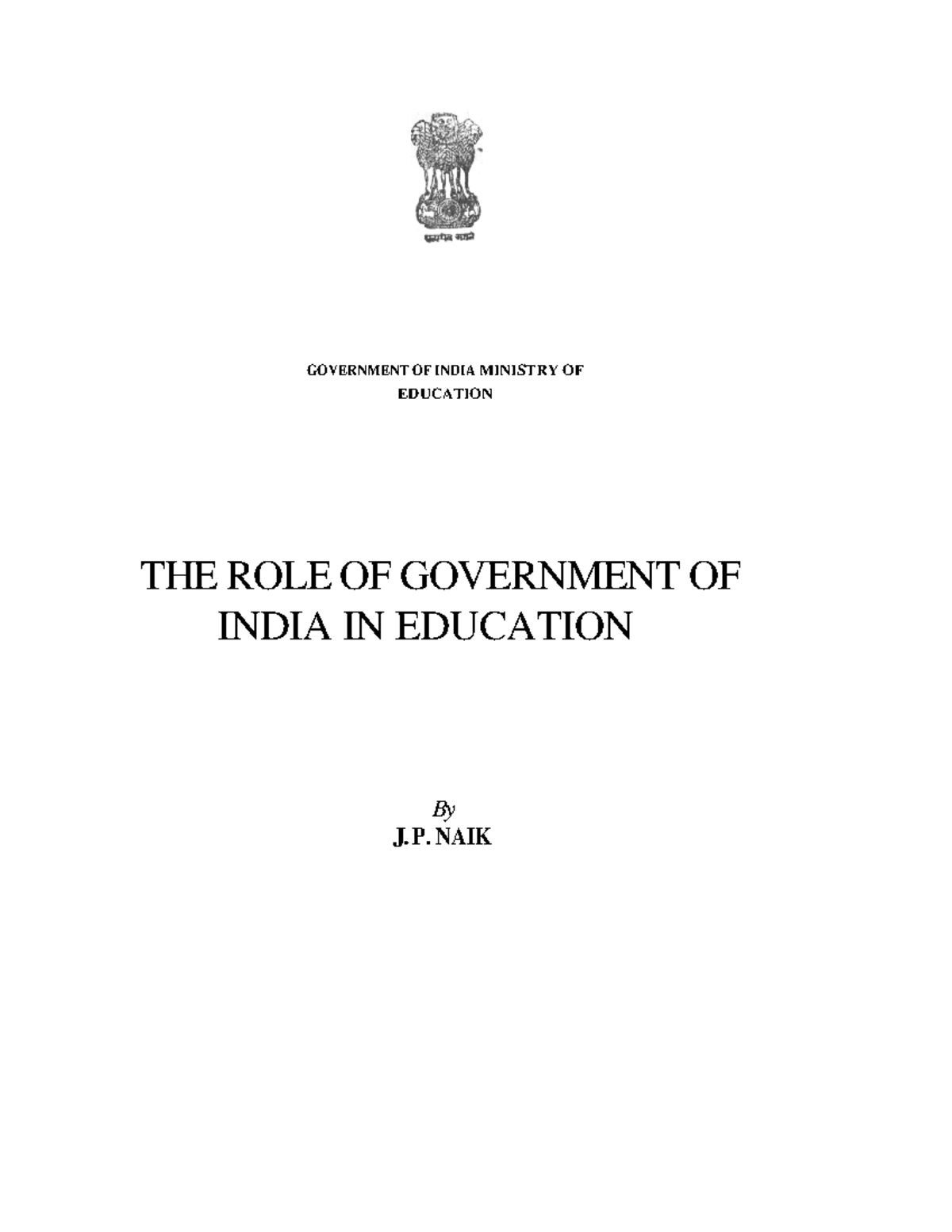 JPNaik 01 - Government report - GOVERNMENT OF INDIA MINISTRY OF ...