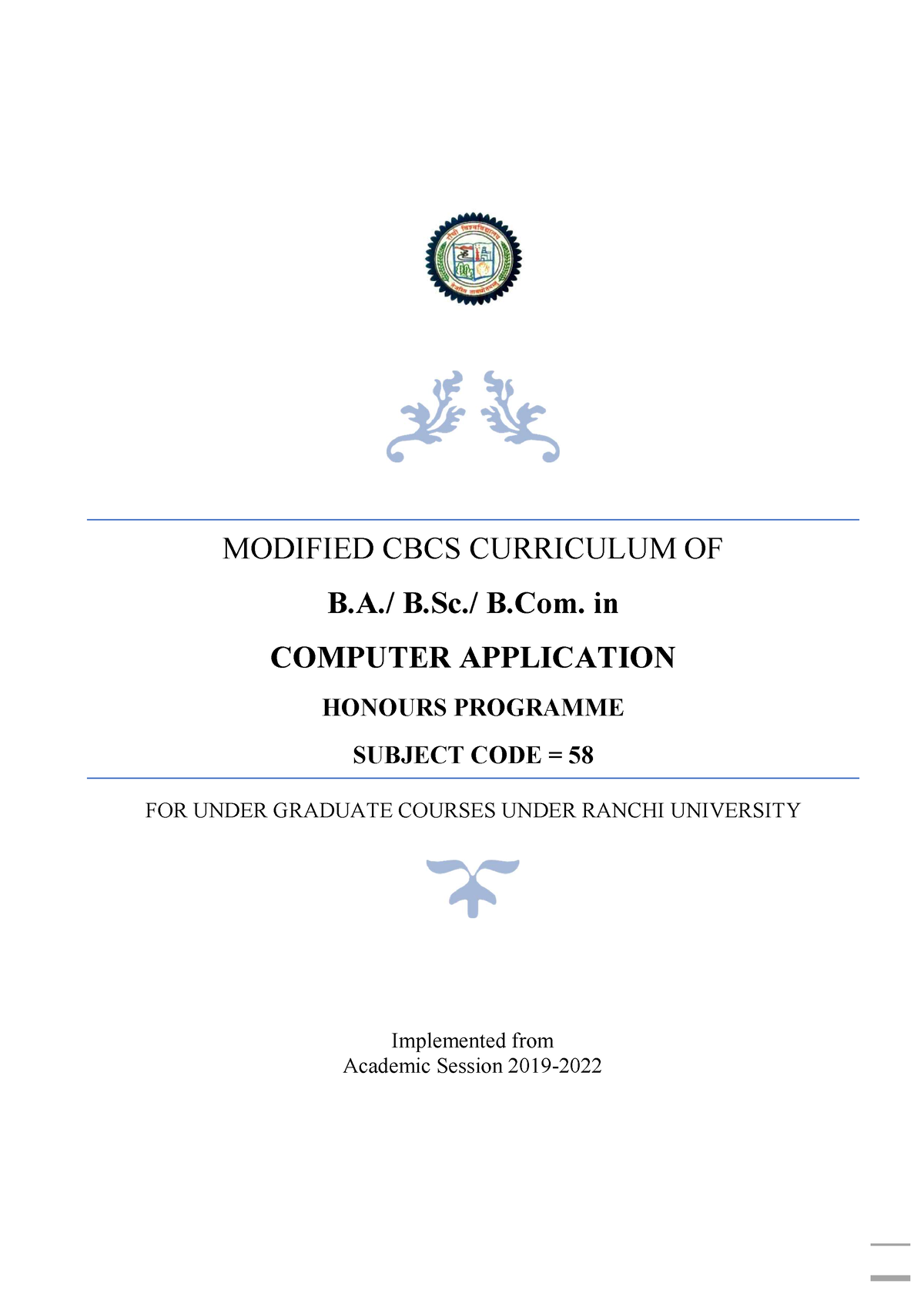 Syllabus UG BCA - MODIFIED CBCS CURRICULUM OF B./ B./ B. In COMPUTER ...