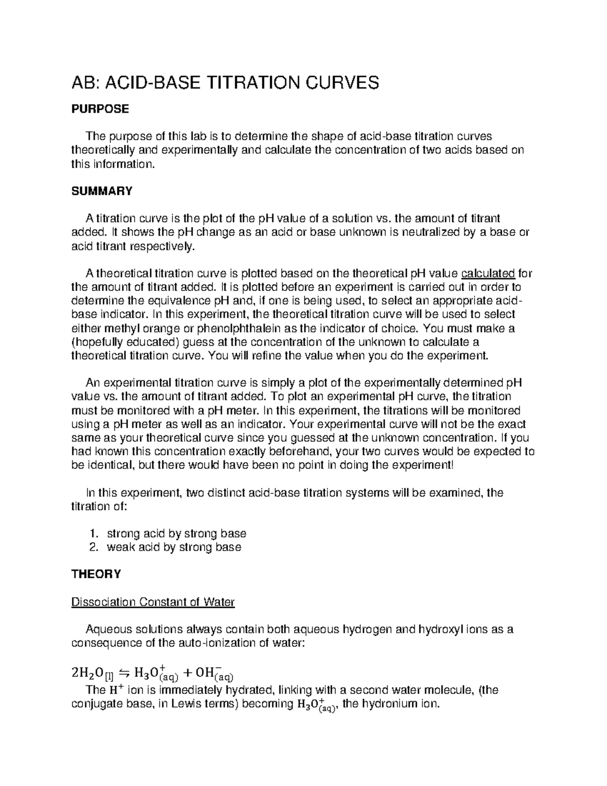 10.1 Lab Manual - Acid Base Titration Curves - AB: ACID-BASE TITRATION ...