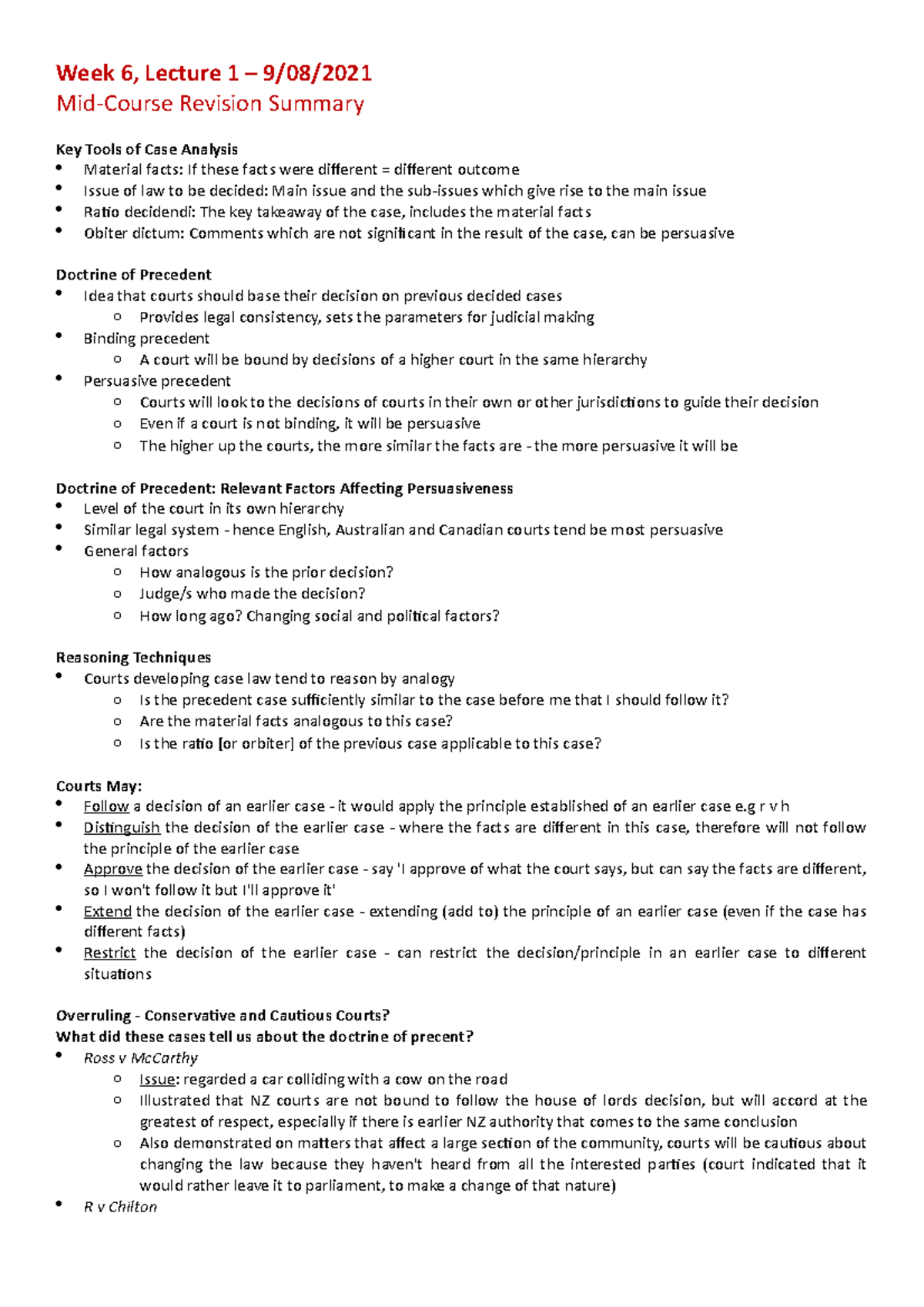 Laws122 Week 6 Lecture 1 Mid Course Revision Summary Week 6 Lecture 1 908 Mid Course 9518