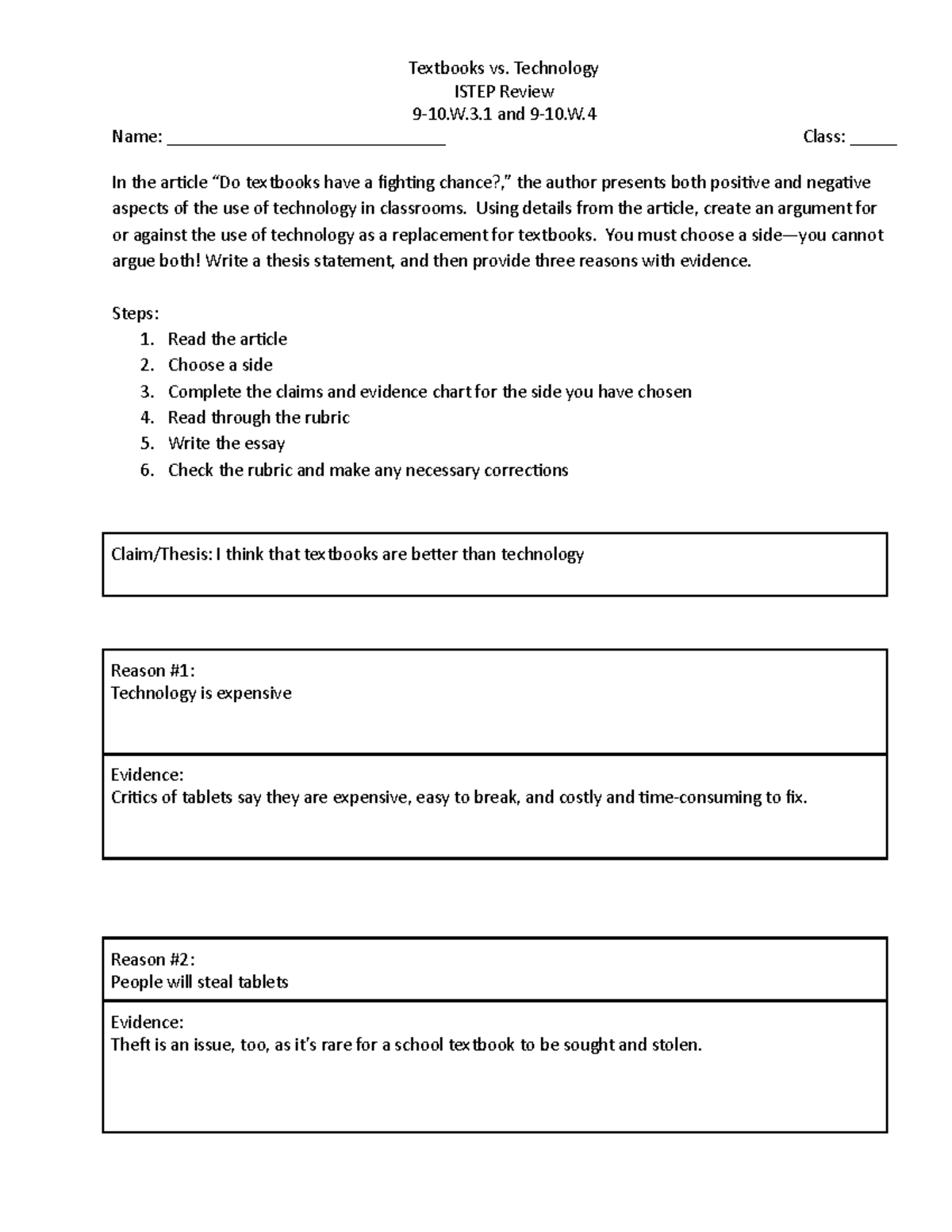 Carter Hawes, Lexie Sumner - Copy of Textbooks Vs. Technology ...