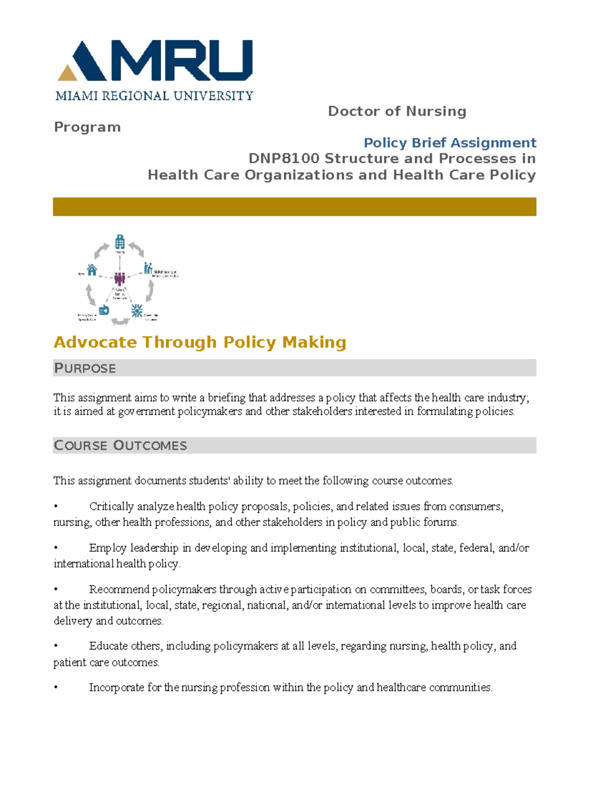 Spring 2022 DNP 8100- Guide and rubric Week 3 assignment - Doctor of Nursing Program Policy 