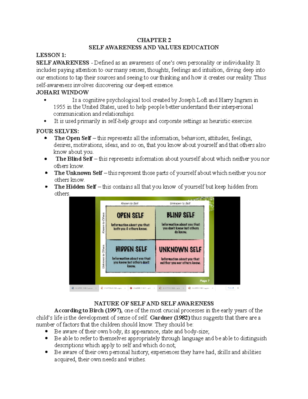 Chapter 2 - SELF Awareness AND Values Education - CHAPTER 2 SELF ...