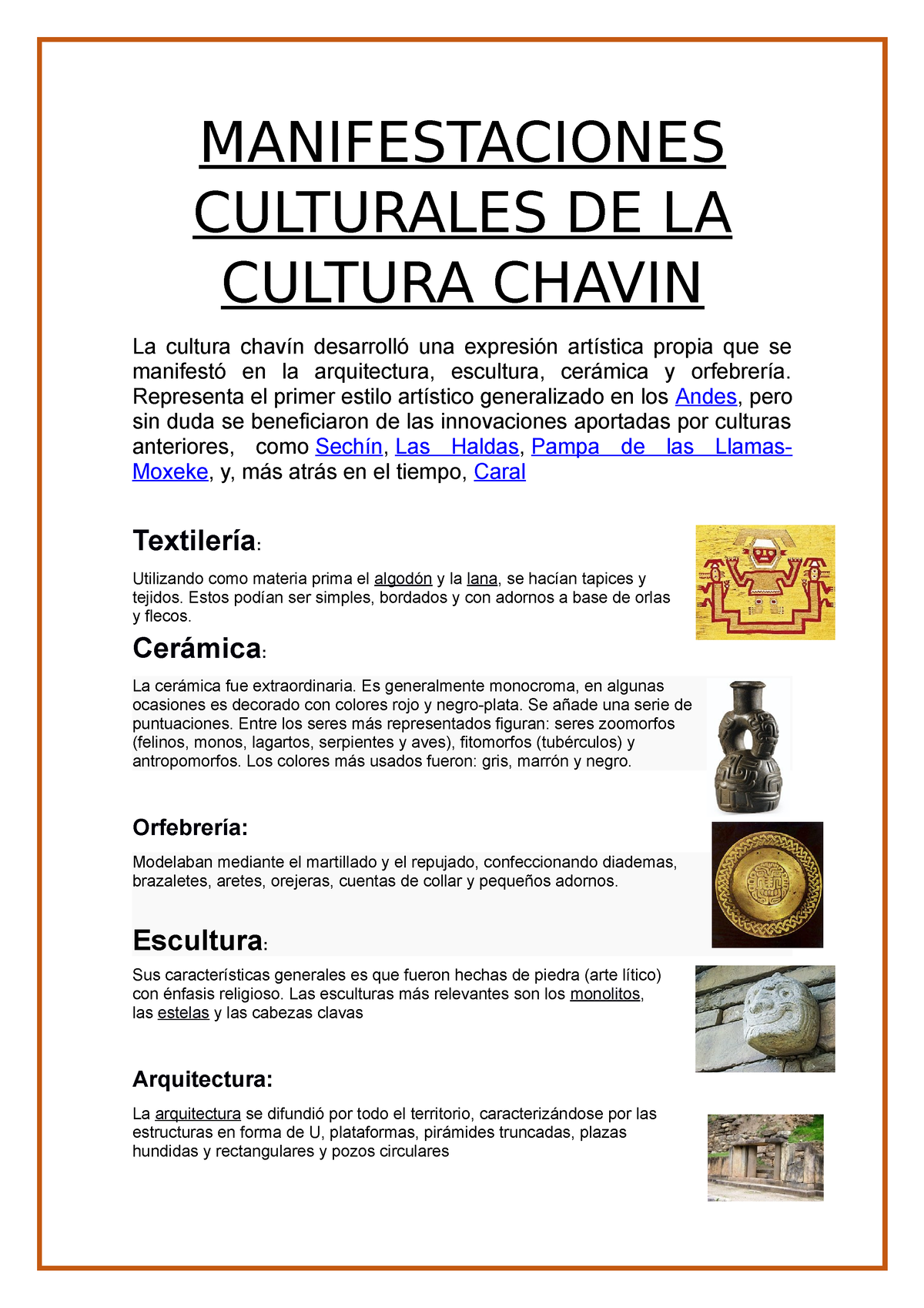 Manifestaciones Culturales DE LA Cultura Chavin - MANIFESTACIONES ...