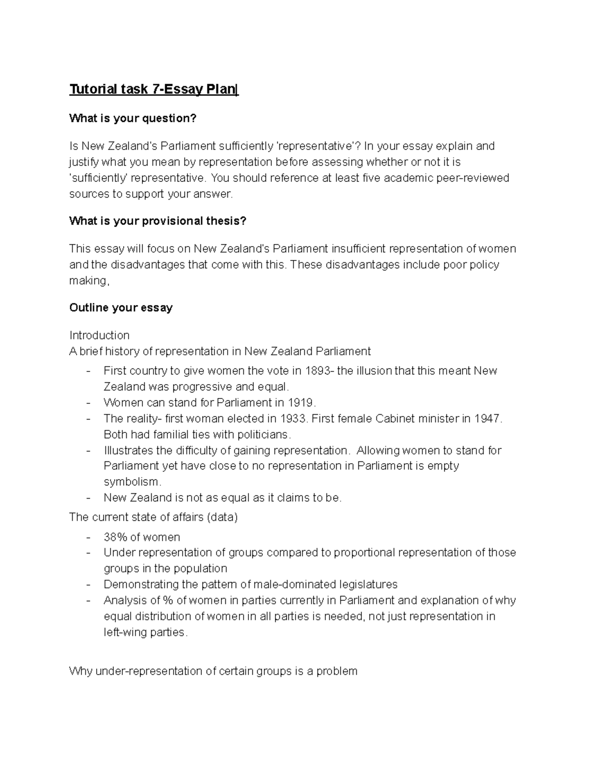 POLS111- Tutorial task 7-Essay Plan - Tutorial task What is your ...