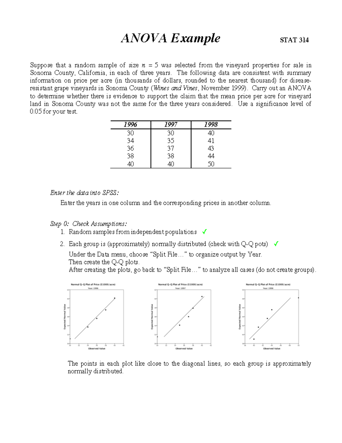 Class - ANOVA spss probems - ANOVA Example STAT 314 Suppose that a ...