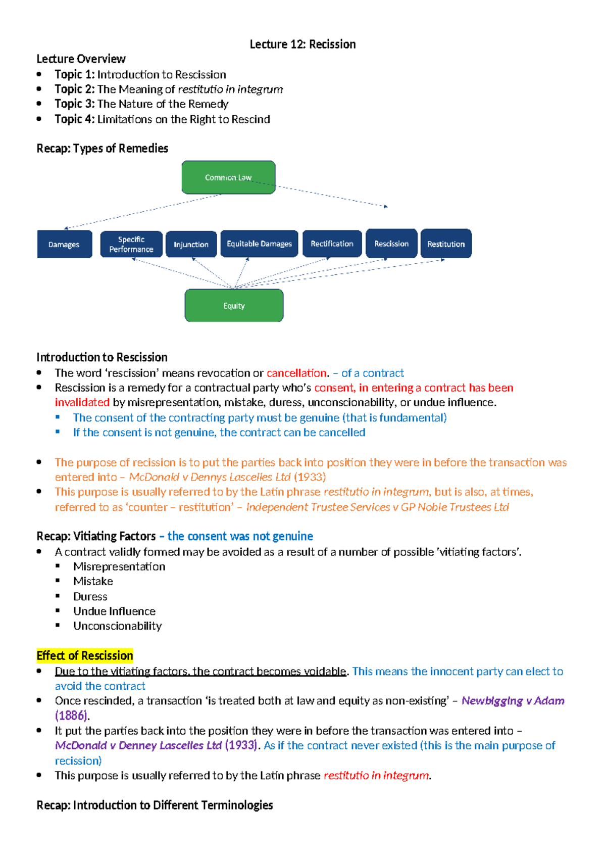 4.2 Chapter 33 Recission - Lecture 12: Recission Lecture Overview Topic ...